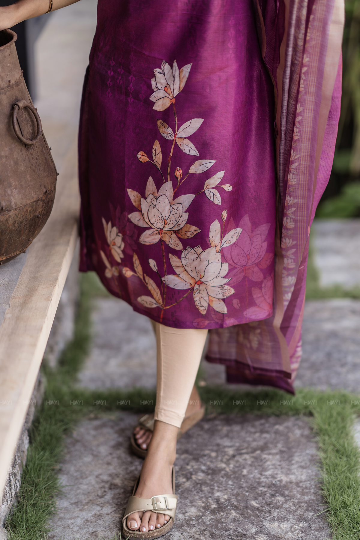Niloufer Pink printed 2 Piece Muslin Shimmer Silk Kurta with Dupatta