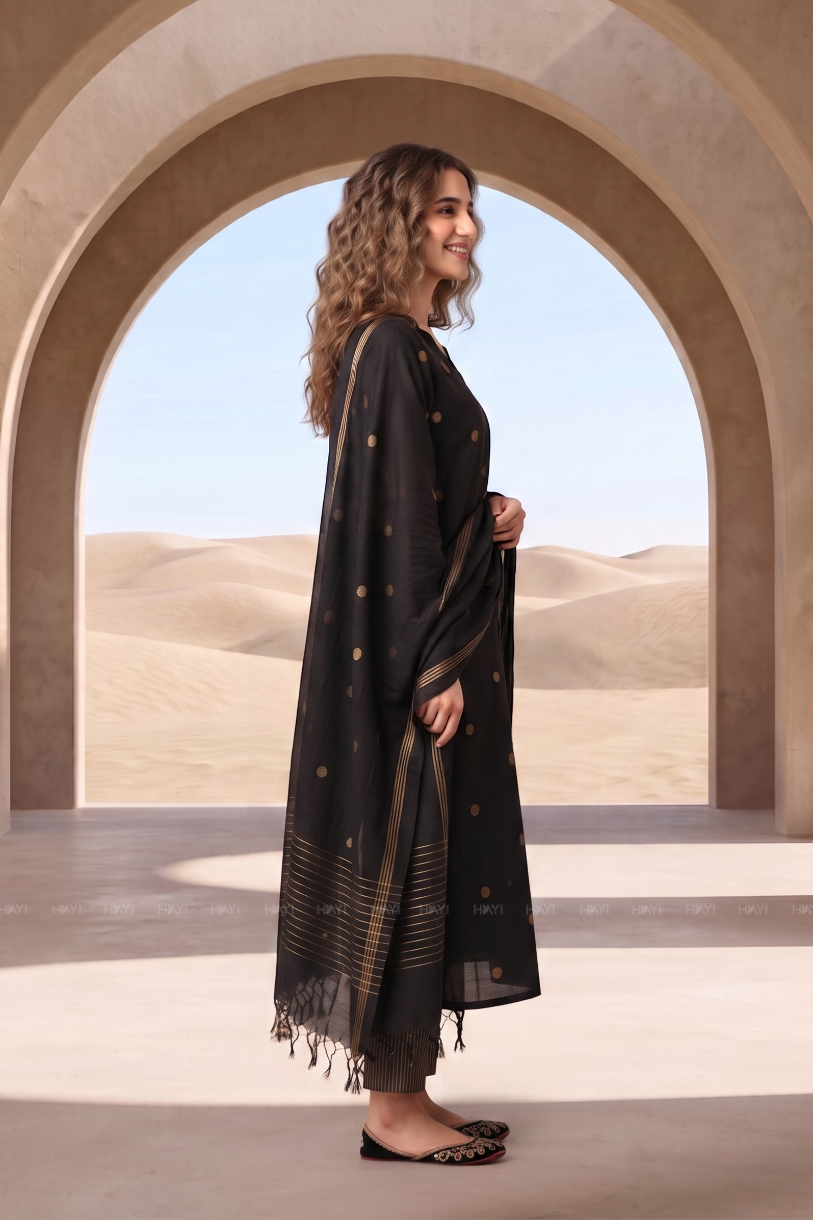 Midnight Gold Black Printed Elegant 3 Piece Kurta set