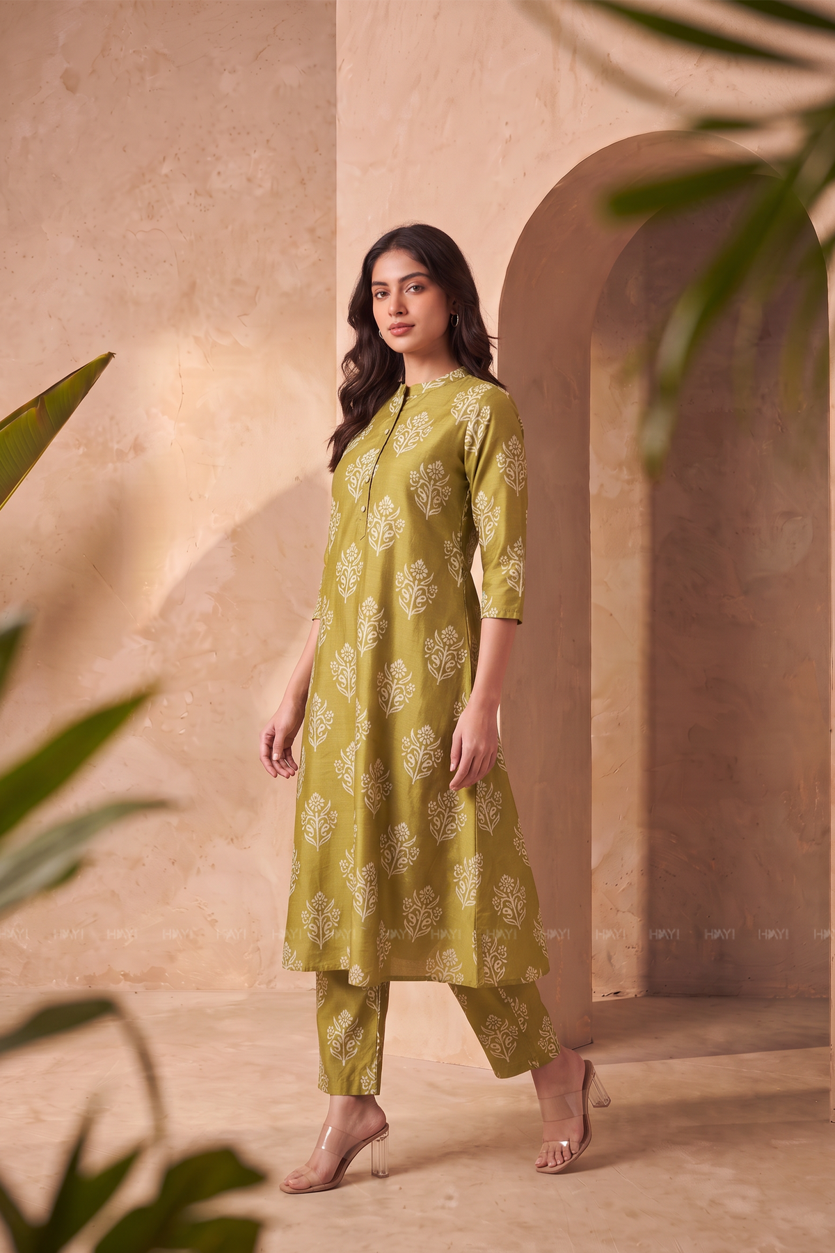 Floral Melodies Green Silk Blend Printed Co-ords Set