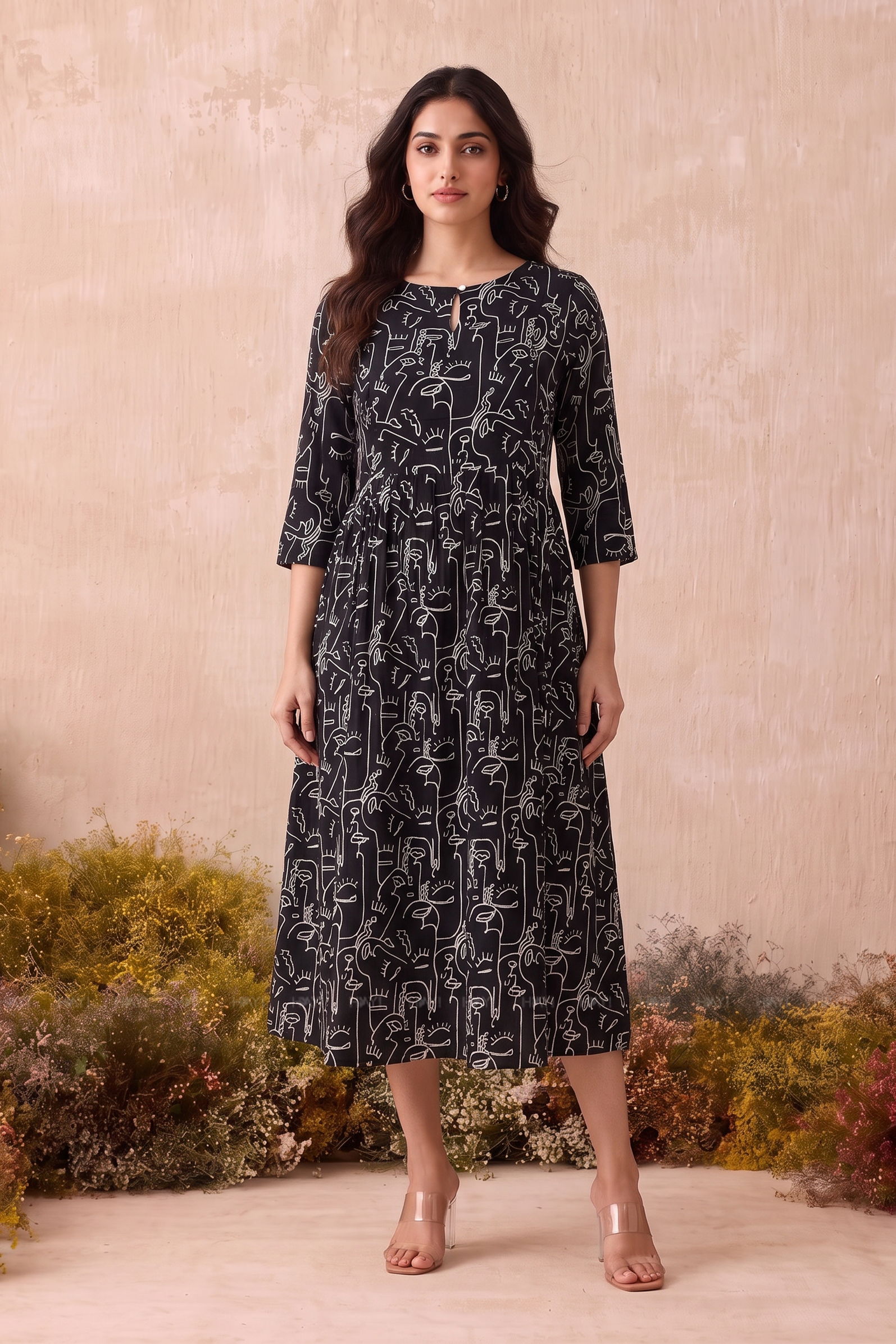 Doodle Muse Black Printed Maternity Maxi Dress