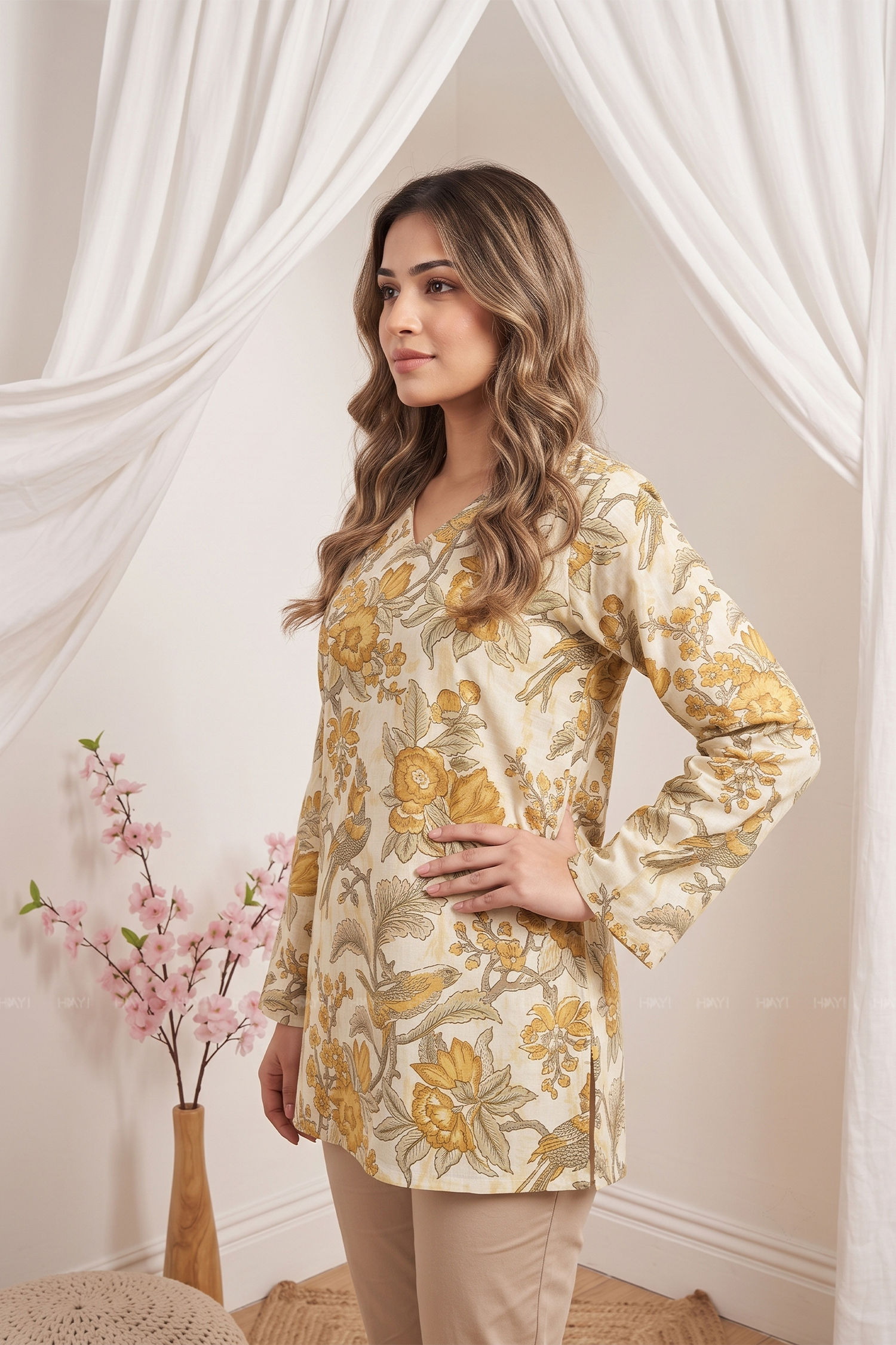 Sage Bloom Printed Short Kurta