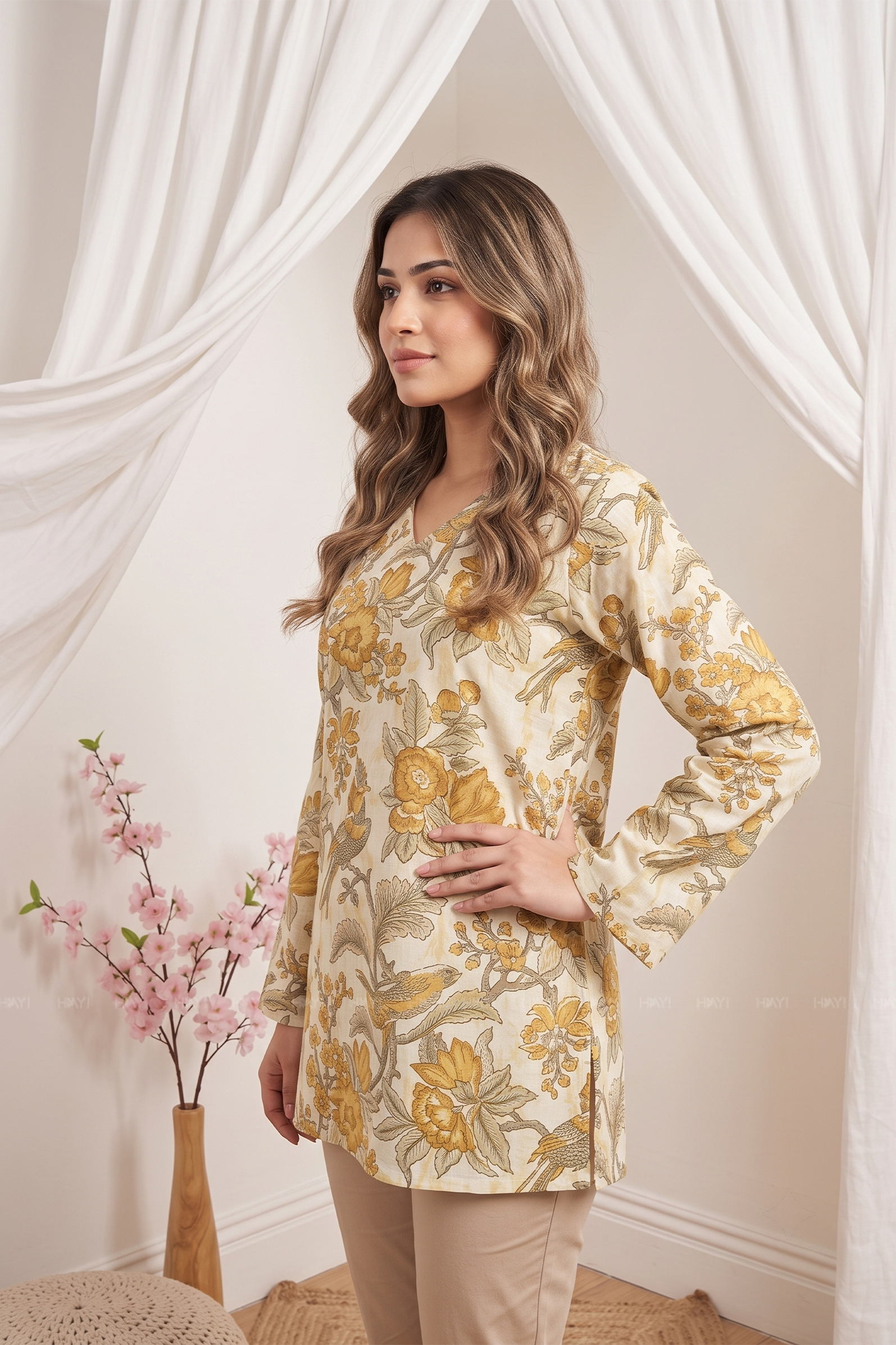 Sage Bloom Printed Short Kurta