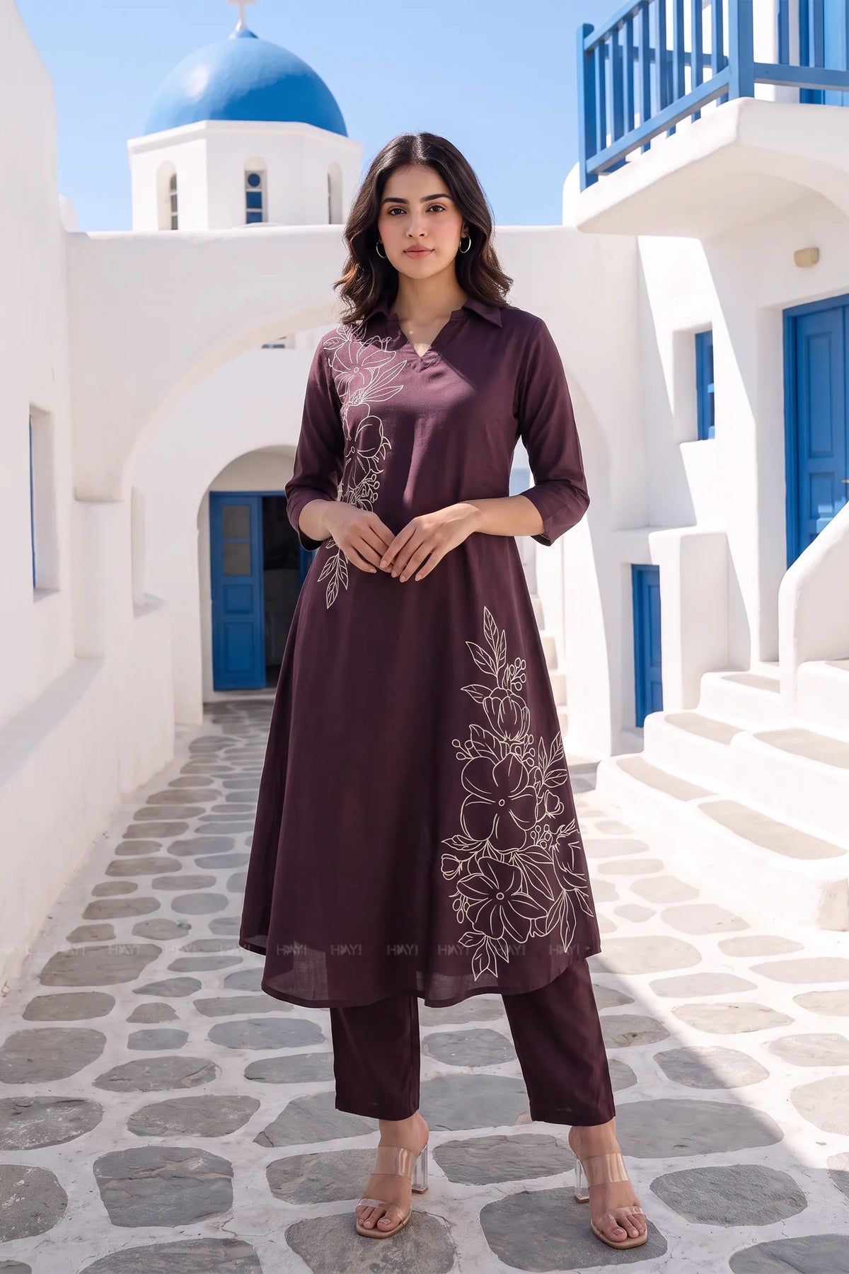 Cocoa Terra Brown Floral Printed Viscose Co-ord Set