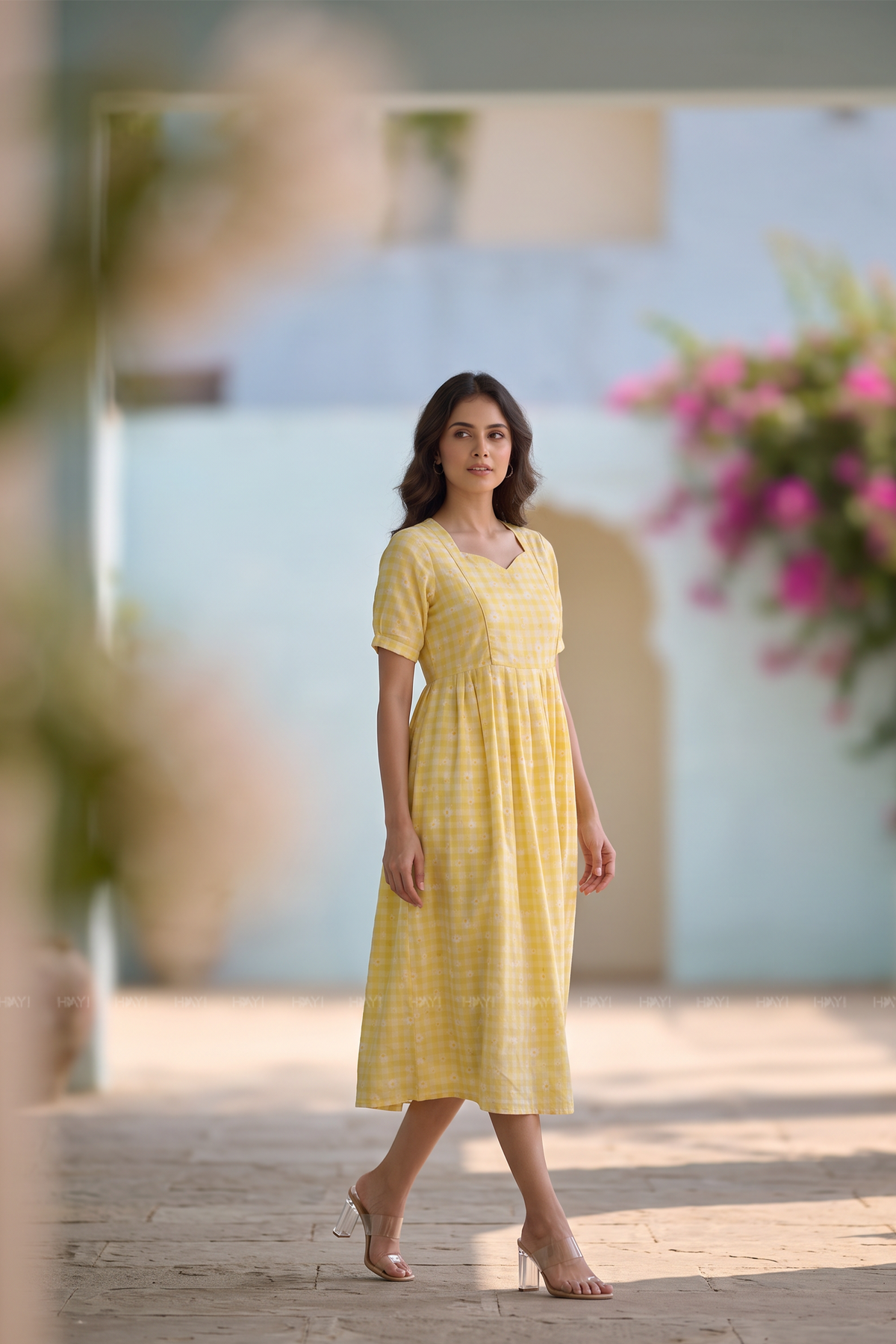 Daisy Gingham Yellow Printed Maternity Maxi Dress