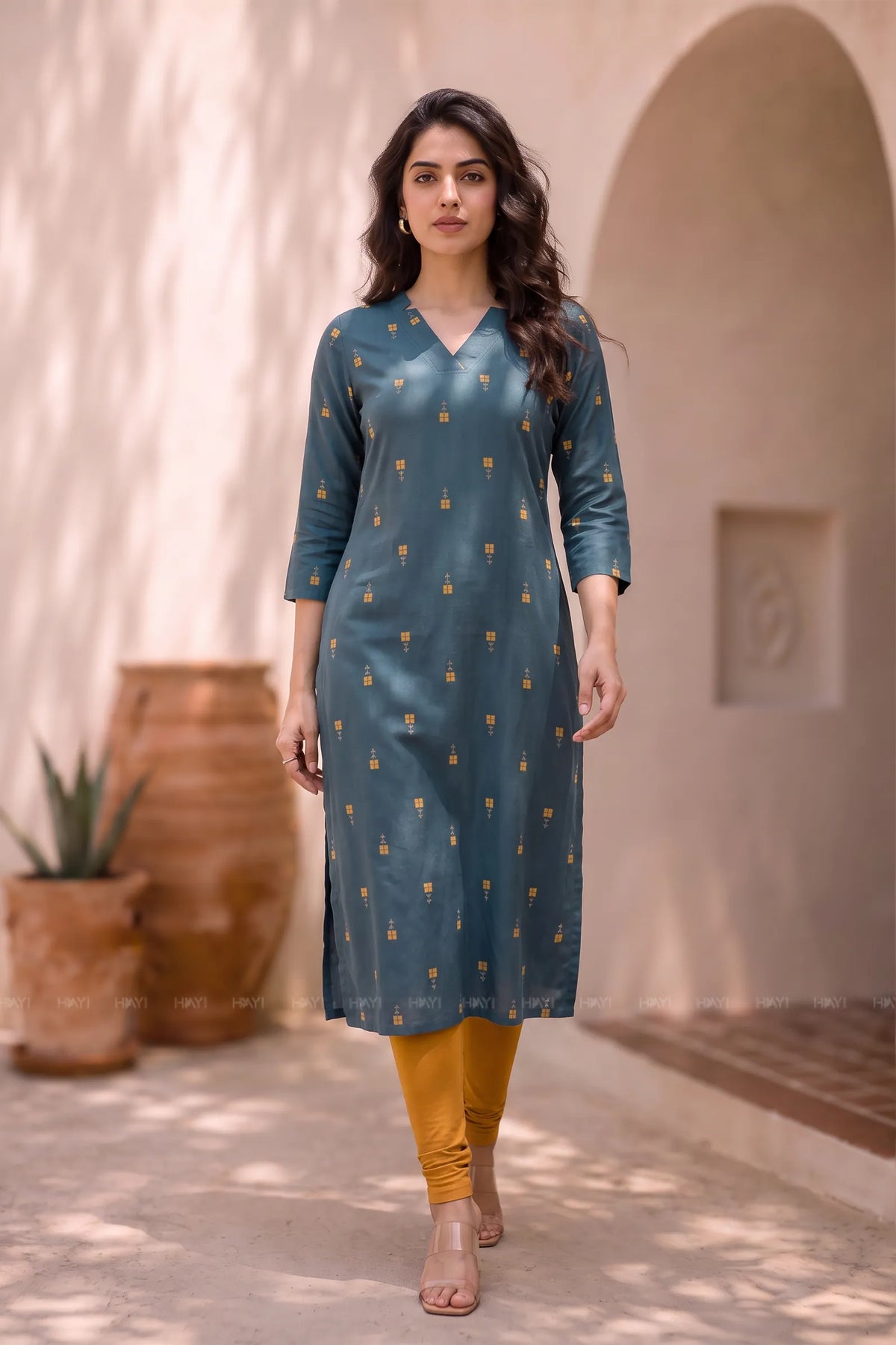 Teal Maze Teal Printed Viscose Printed Kurta