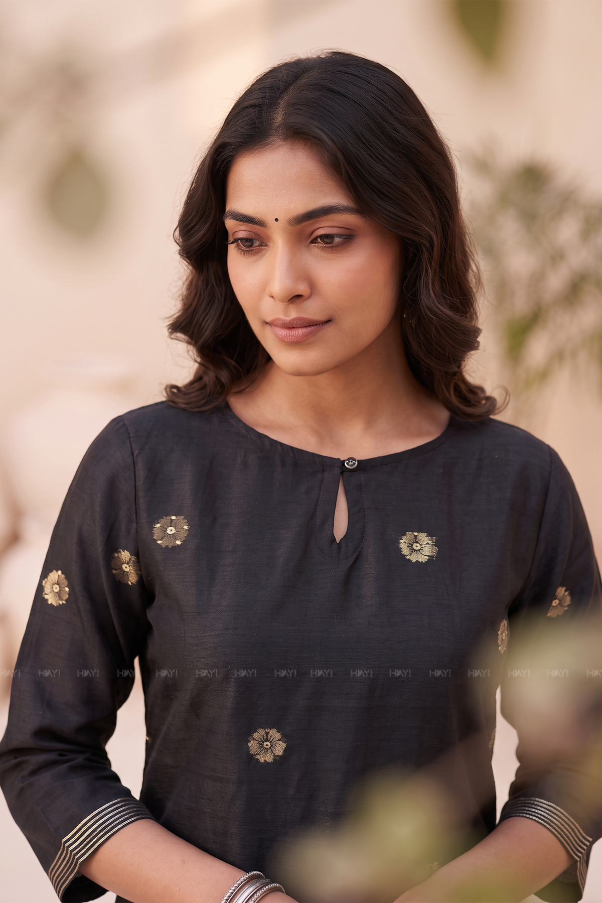 Midnight Zari Black 3 Piece Silk-Blend Kurti Set with Dupatta