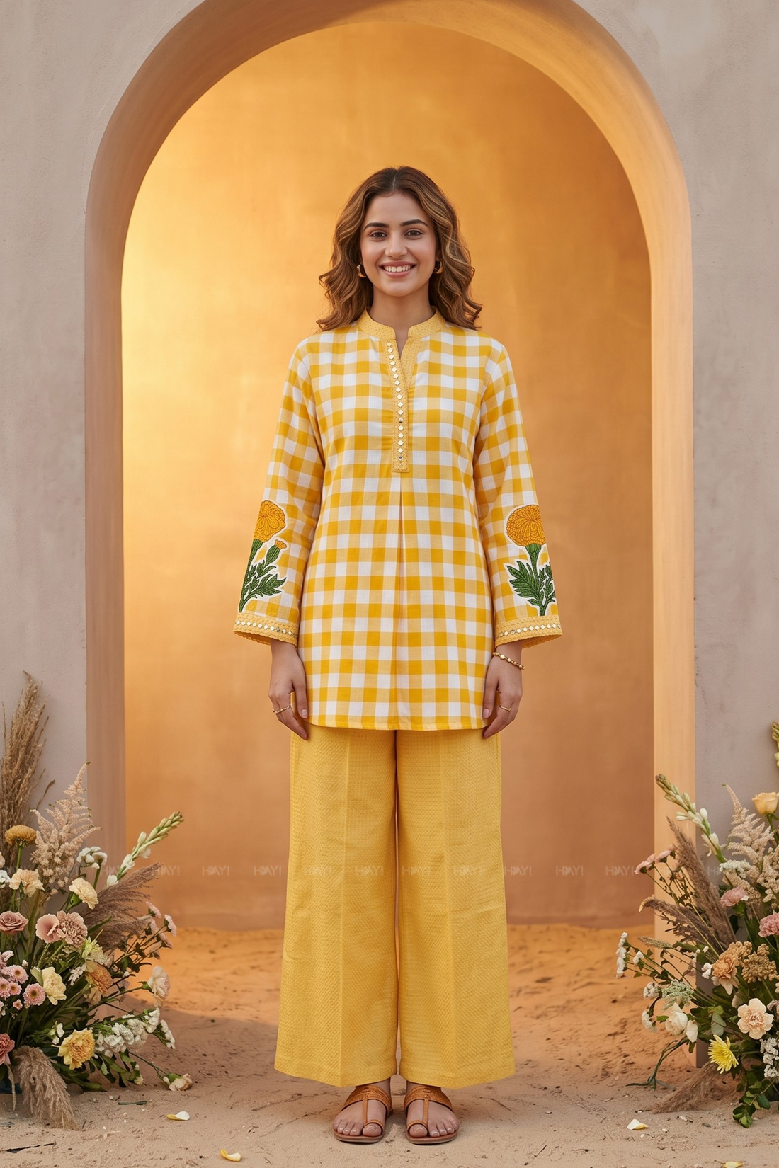 Sunshine Bloom Yellow Cotton Blend Printed Co-ords Set