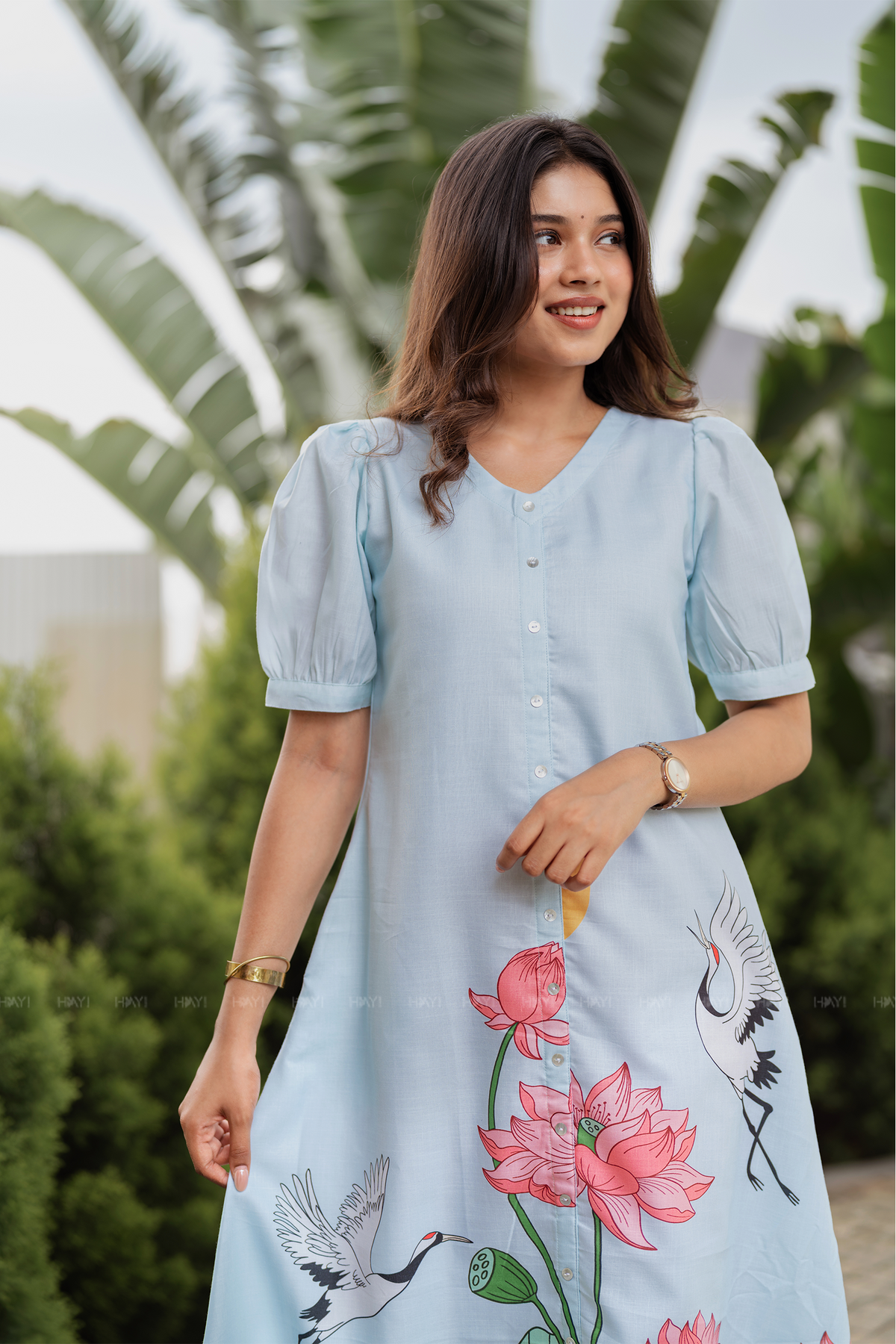 Lotus tale Blue Printed A-Line Kurta