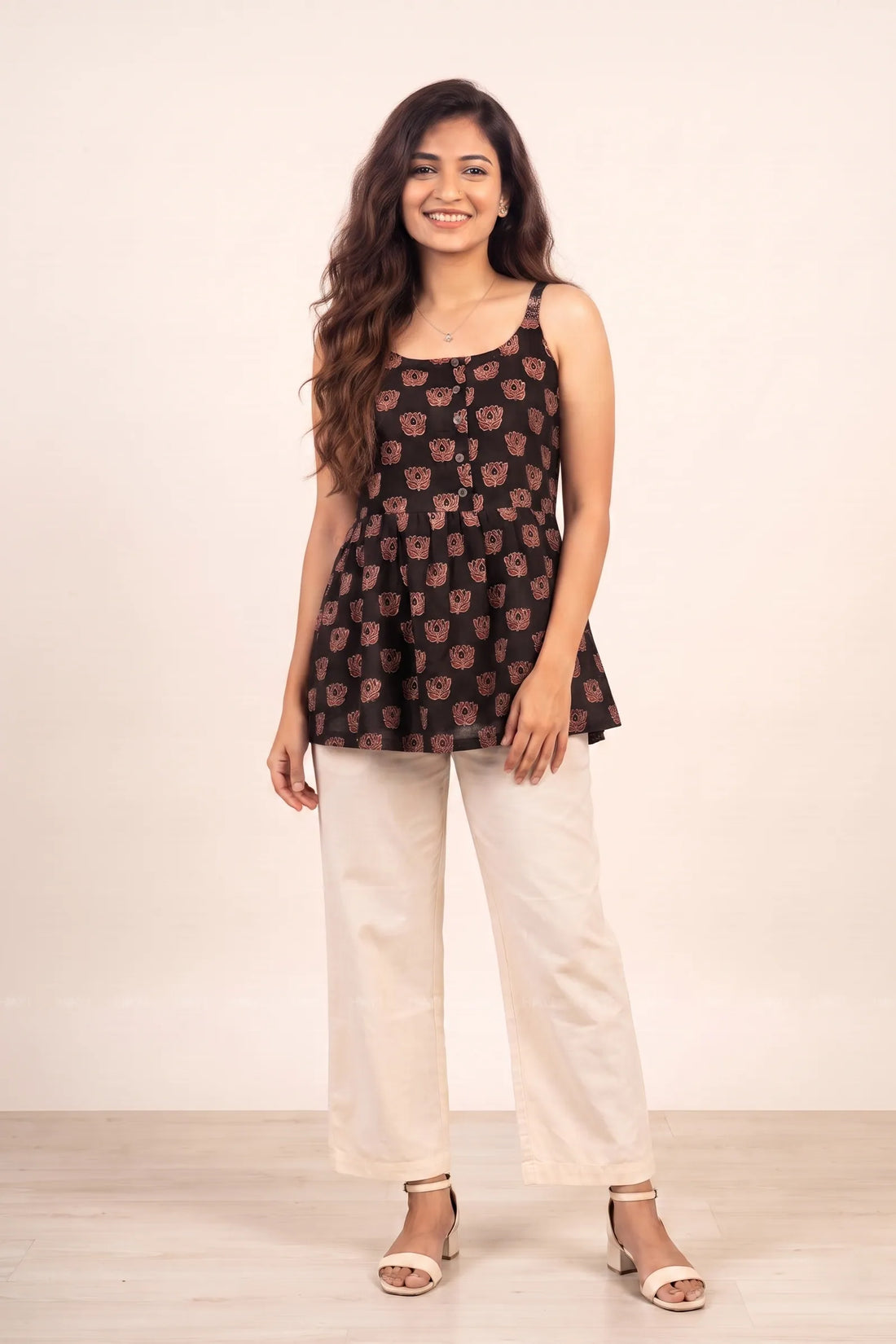 Burnt Coral Printed Short Kurta
