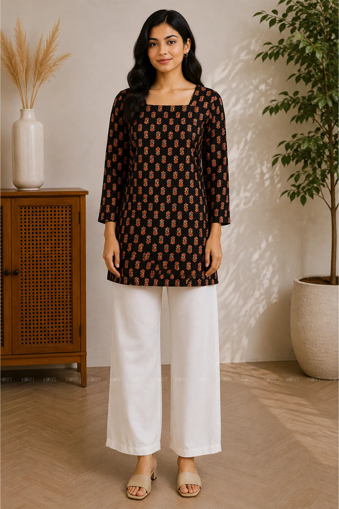 Chestnut Chic Printed Short Kurta
