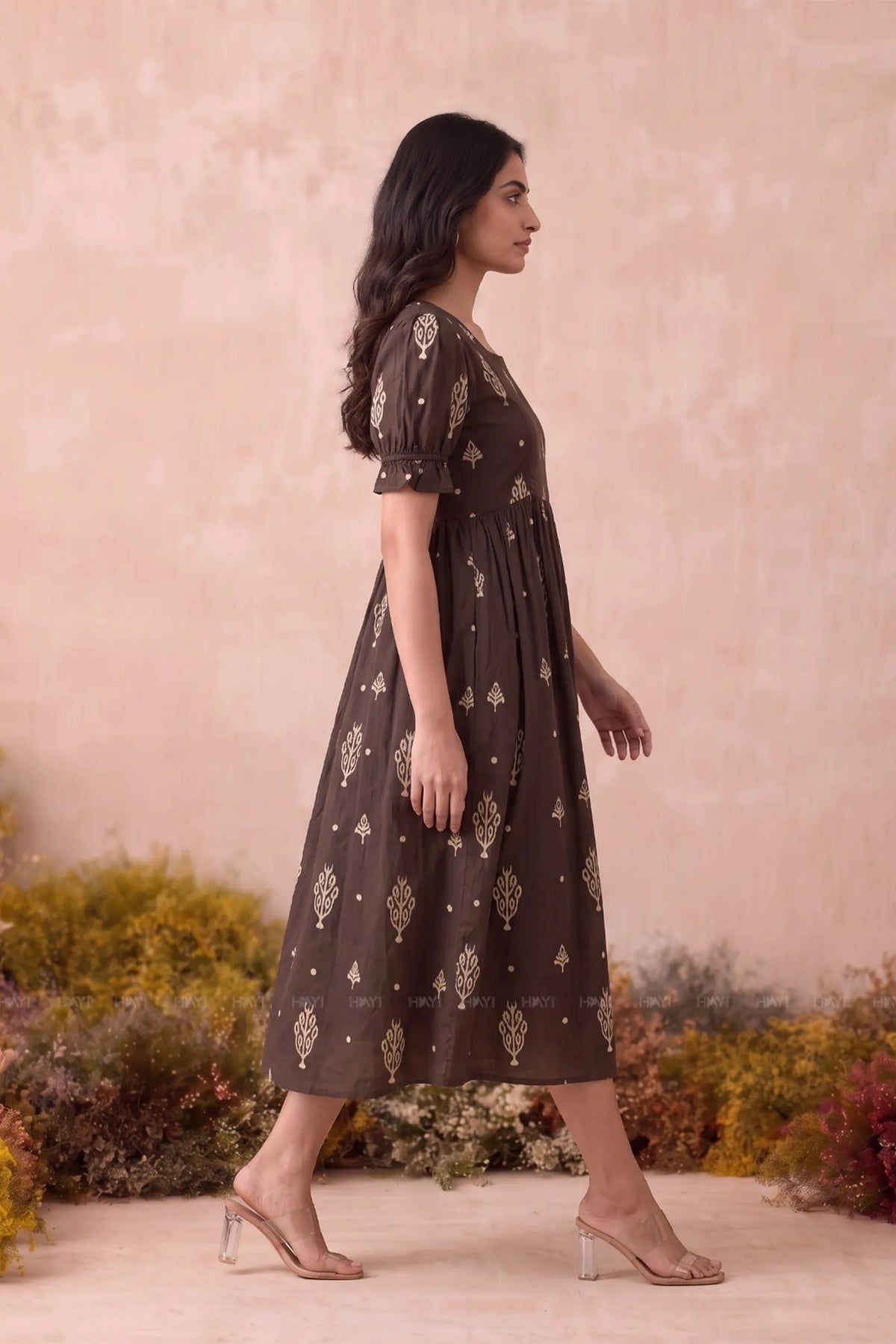 Rustic Bloom Brown Printed Maternity Maxi Dress