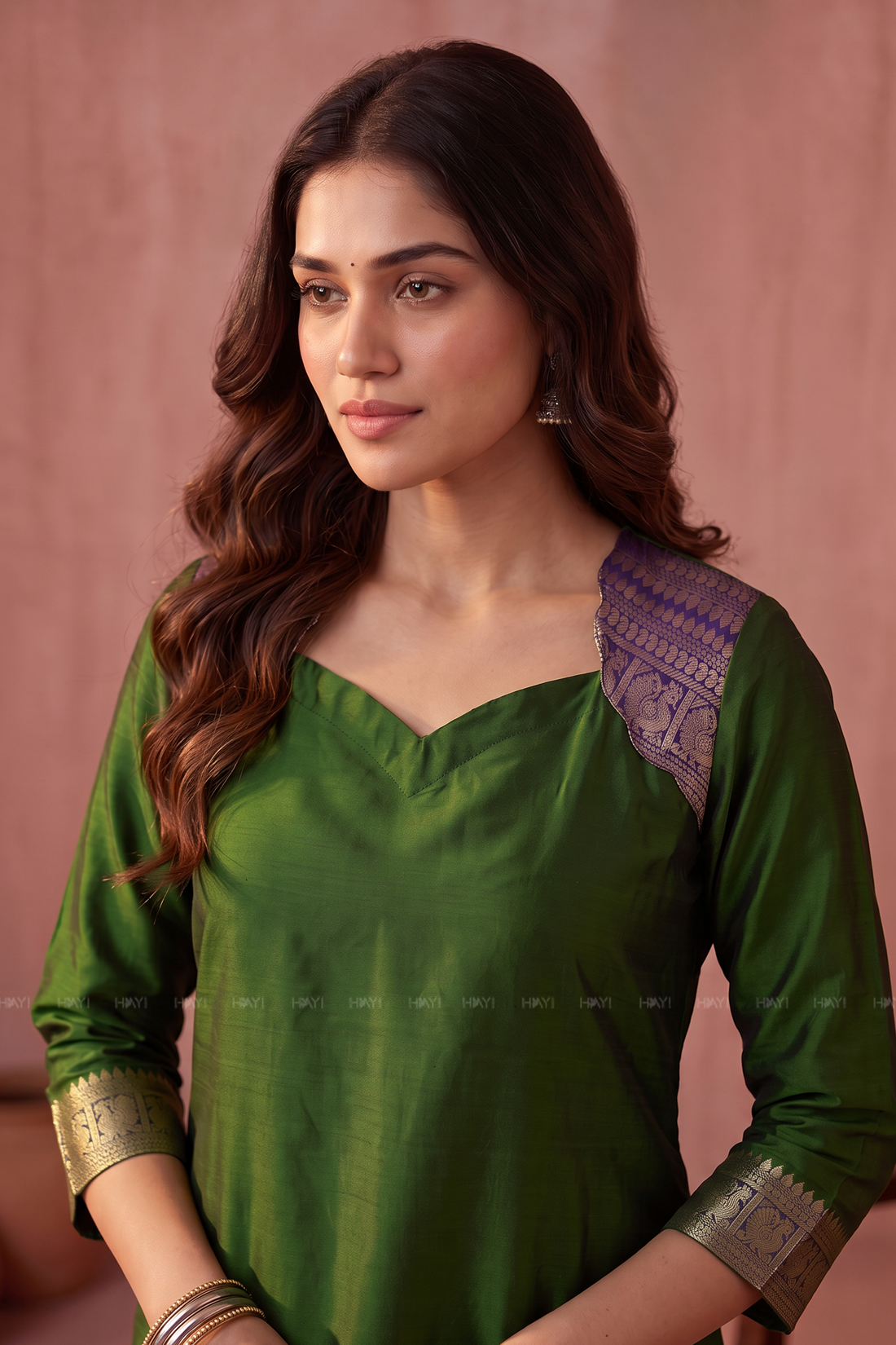 Heritage Hues Green Silk Blend 3-Piece Woven Kurta Set