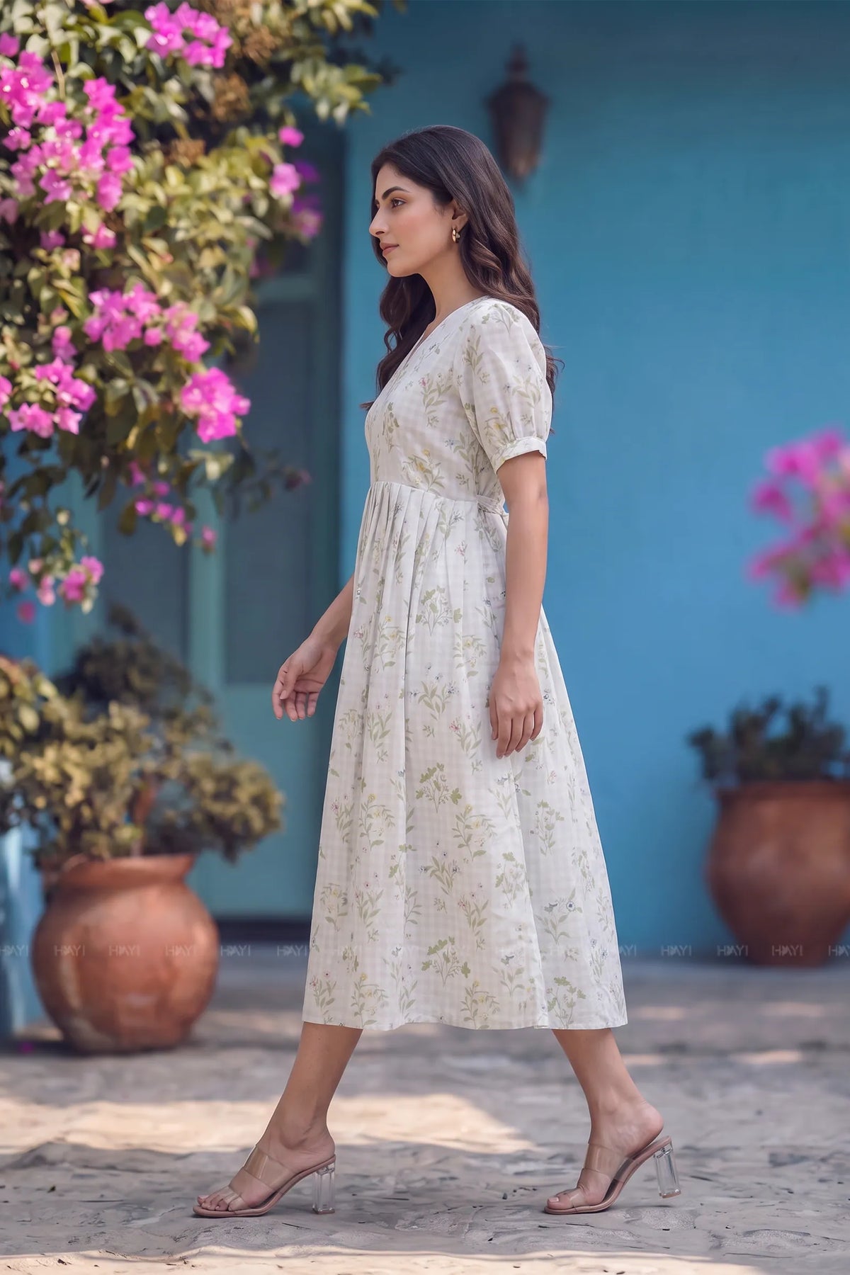 Floral Coutours Off-White Printed Maternity Maxi Dress with Center Zip