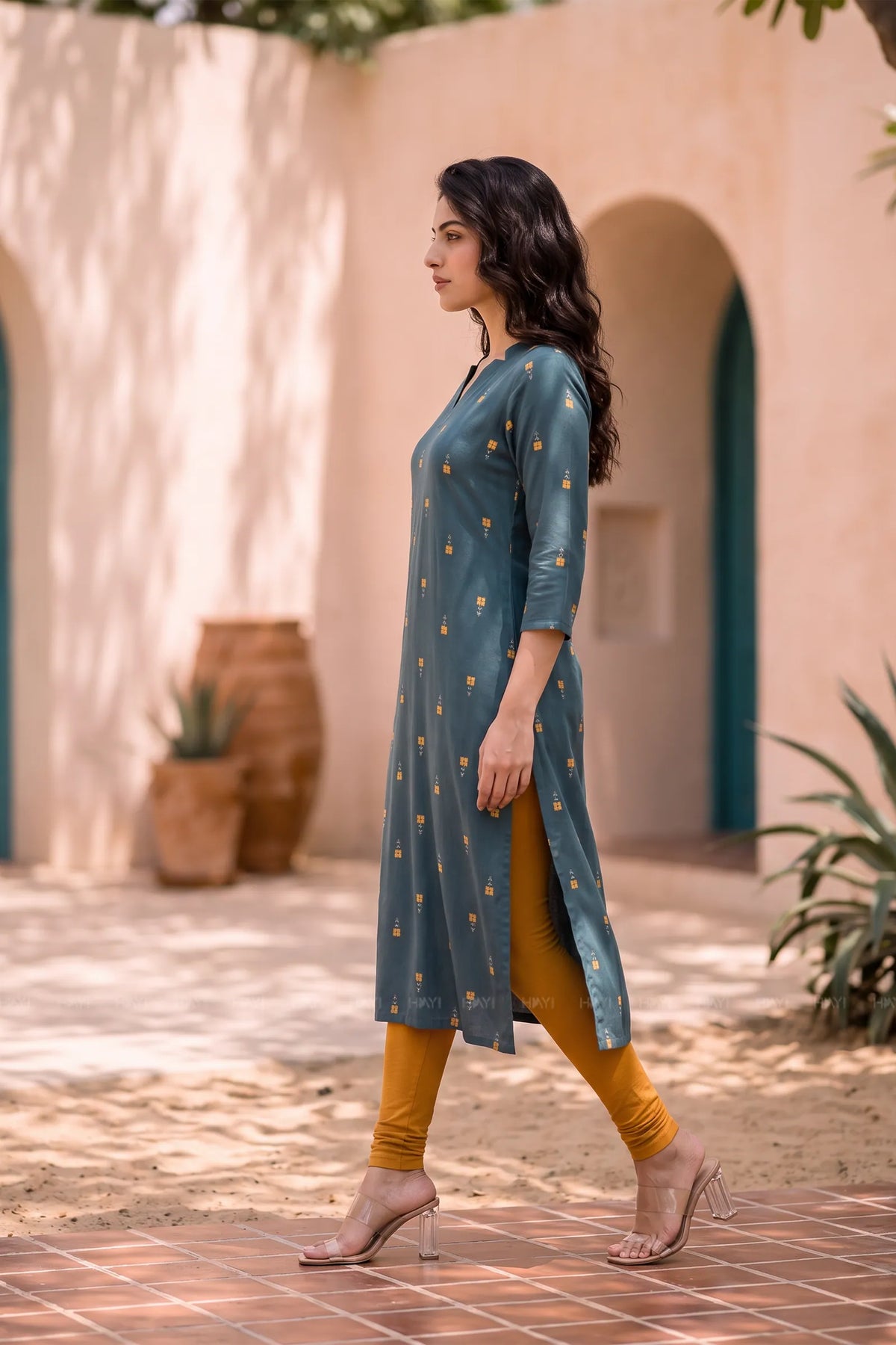 Teal Maze Teal Printed Viscose Printed Kurta