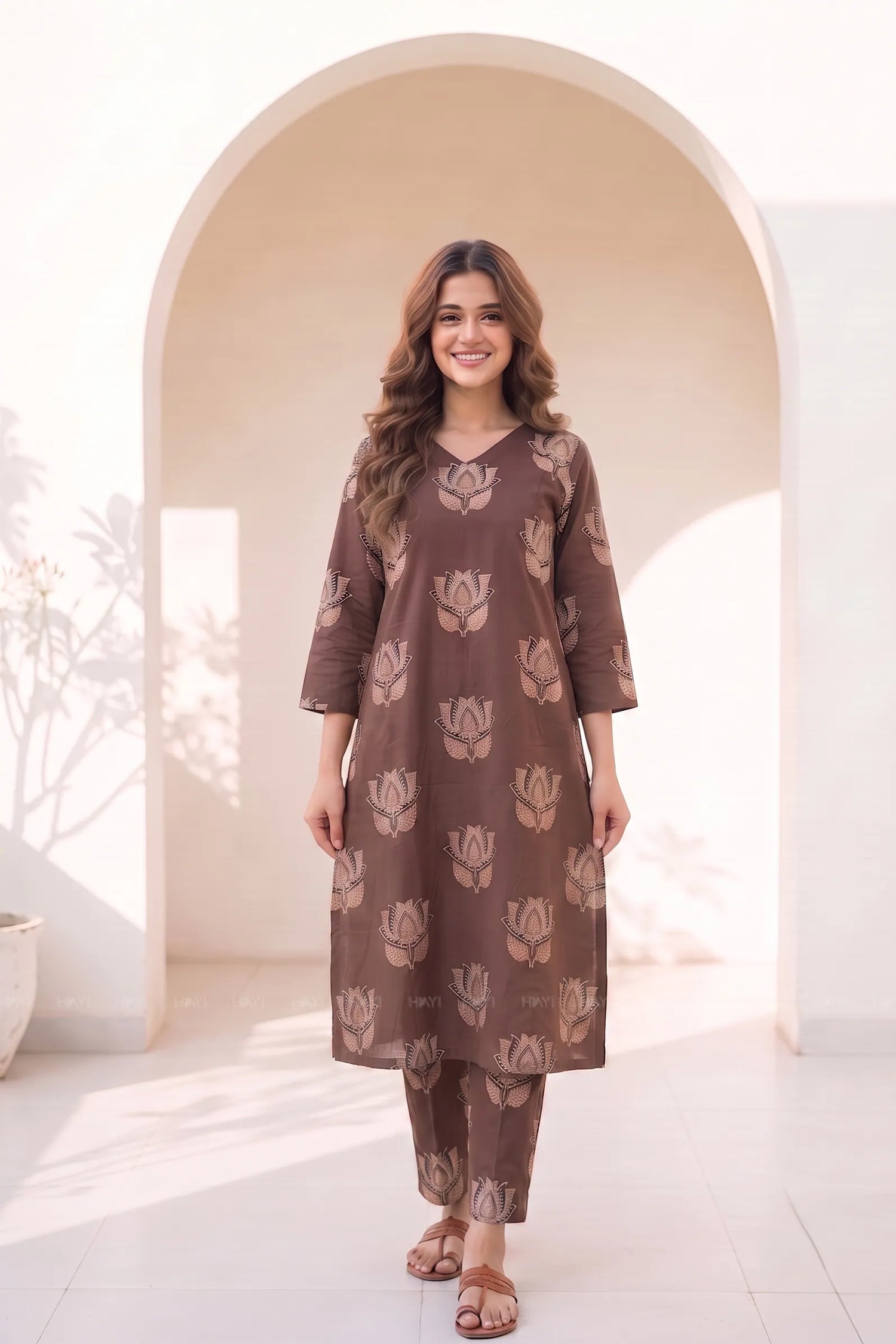 Rustic Lotus brown Printed Co-ord Set