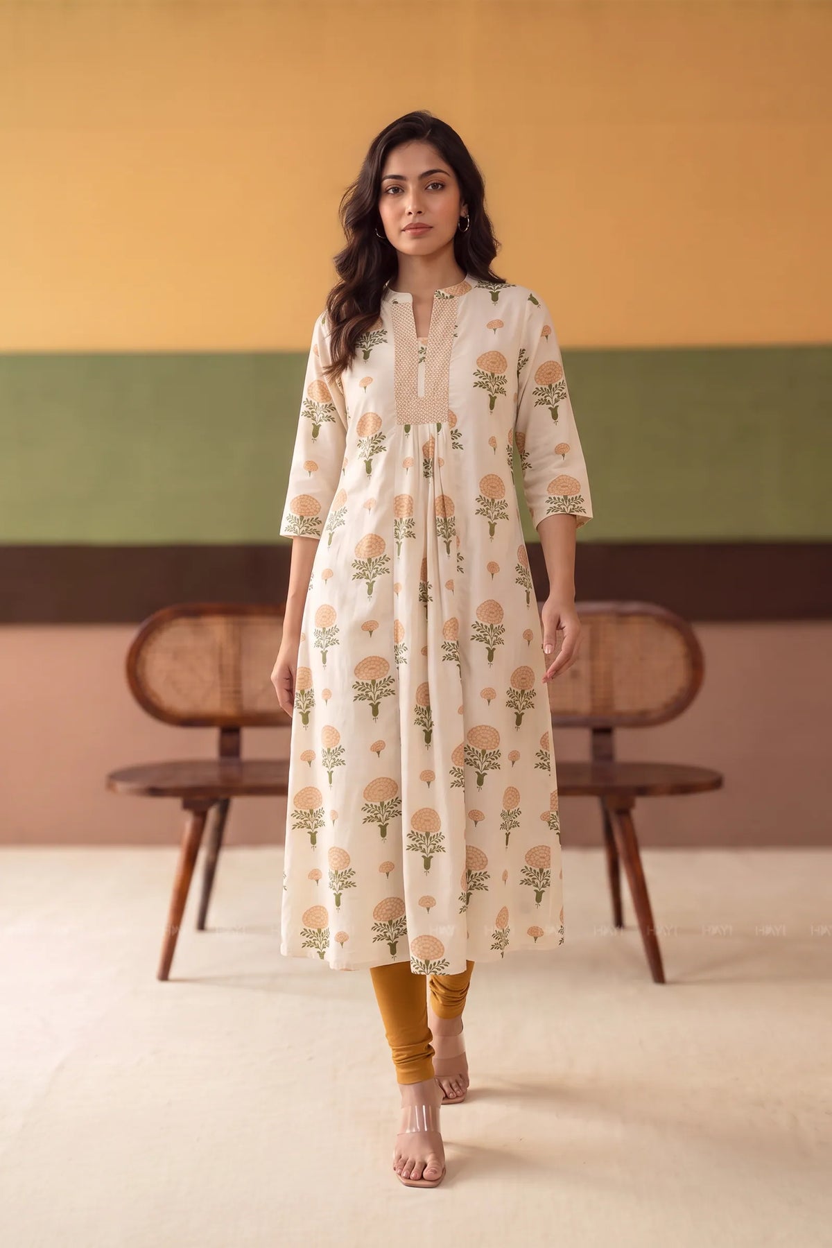 Poetic Marigold Yellow Floral Printed Viscose A-Line Kurta
