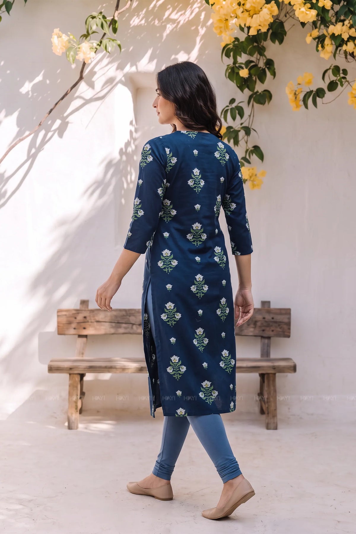Heritage Bloom Navy Blue Floral Printed Viscose Kurta