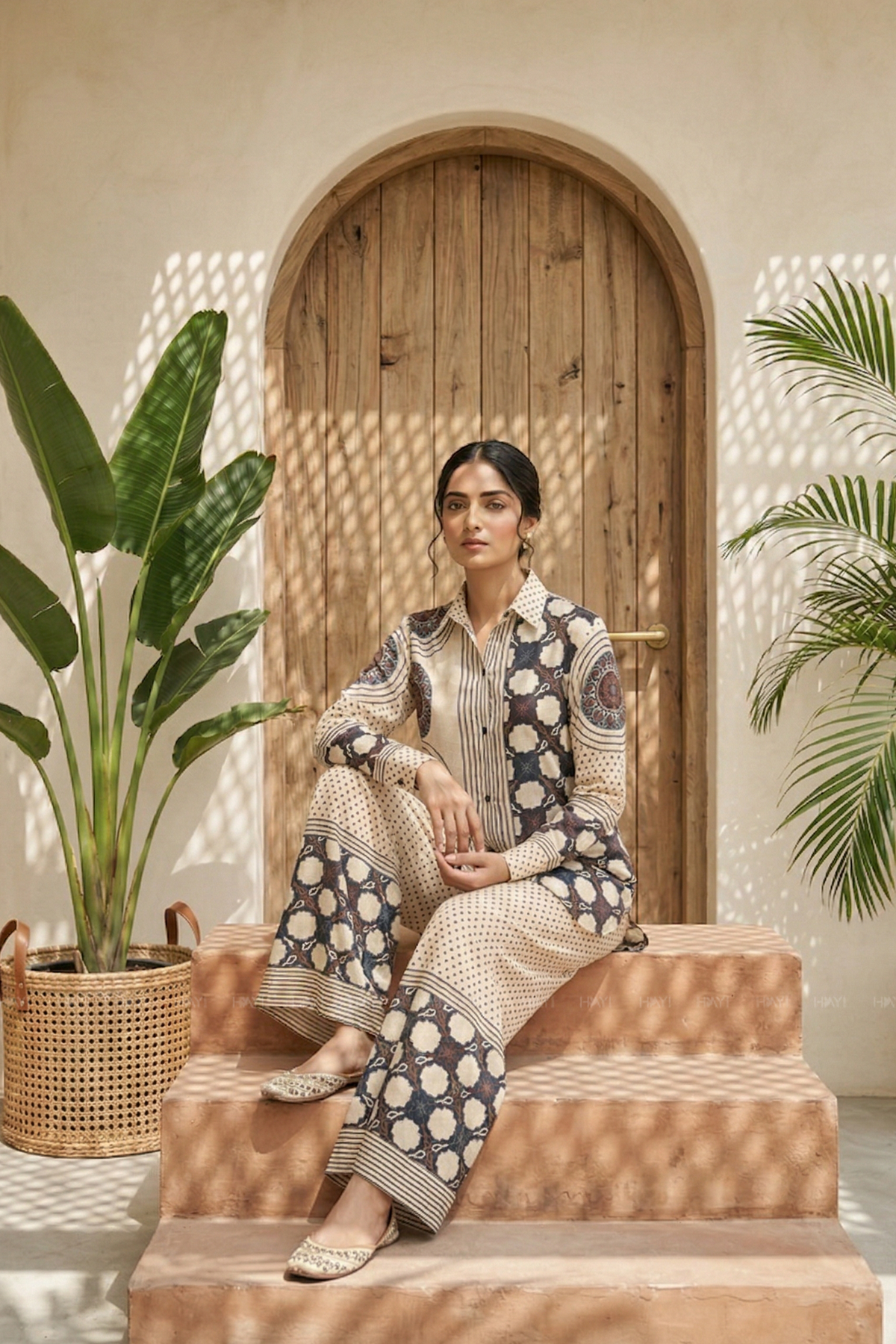 Desert Rhythm Beige Printed Cotton Co-ords Set