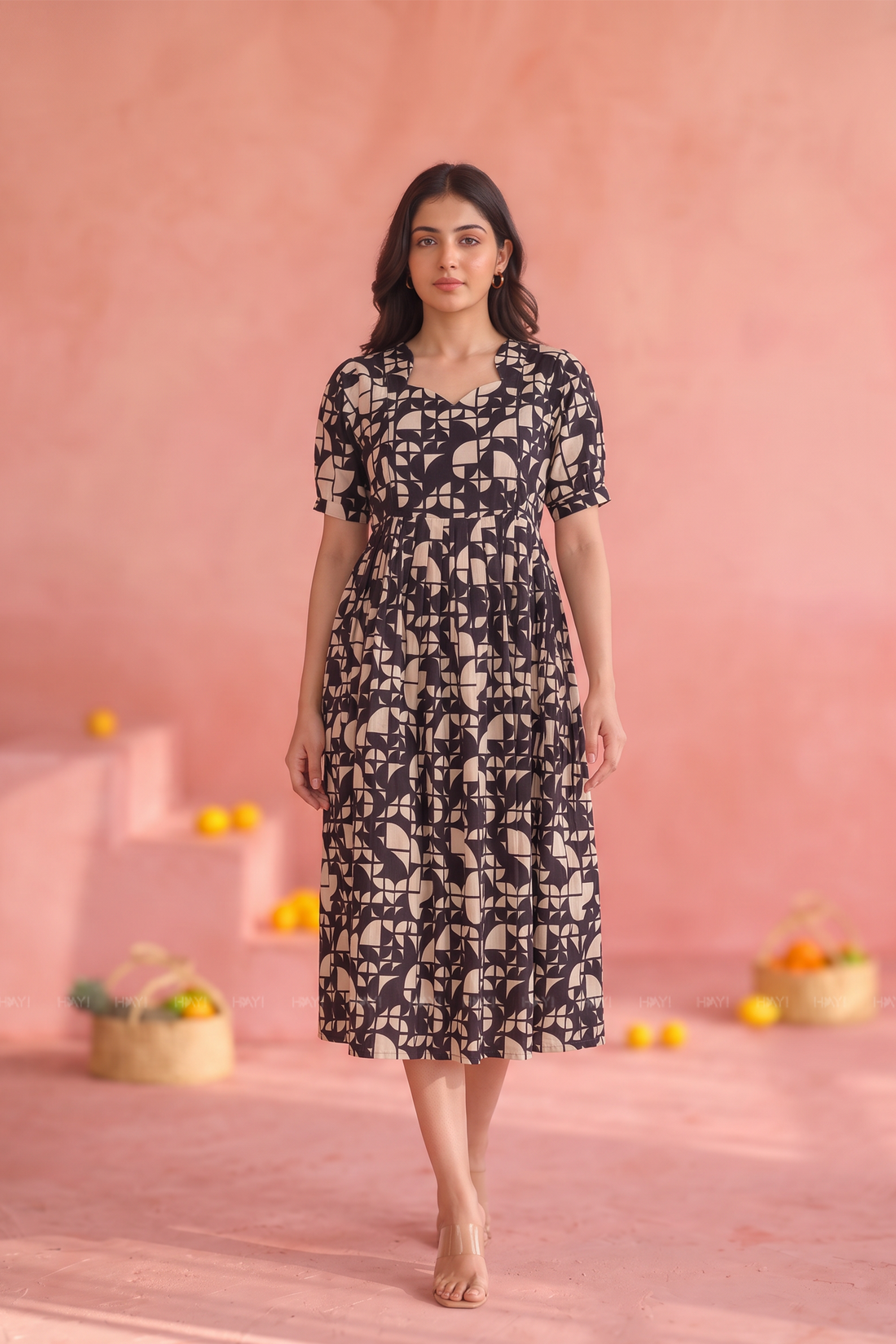 Geometry Mosaic Black Printed Maternity Maxi Dress