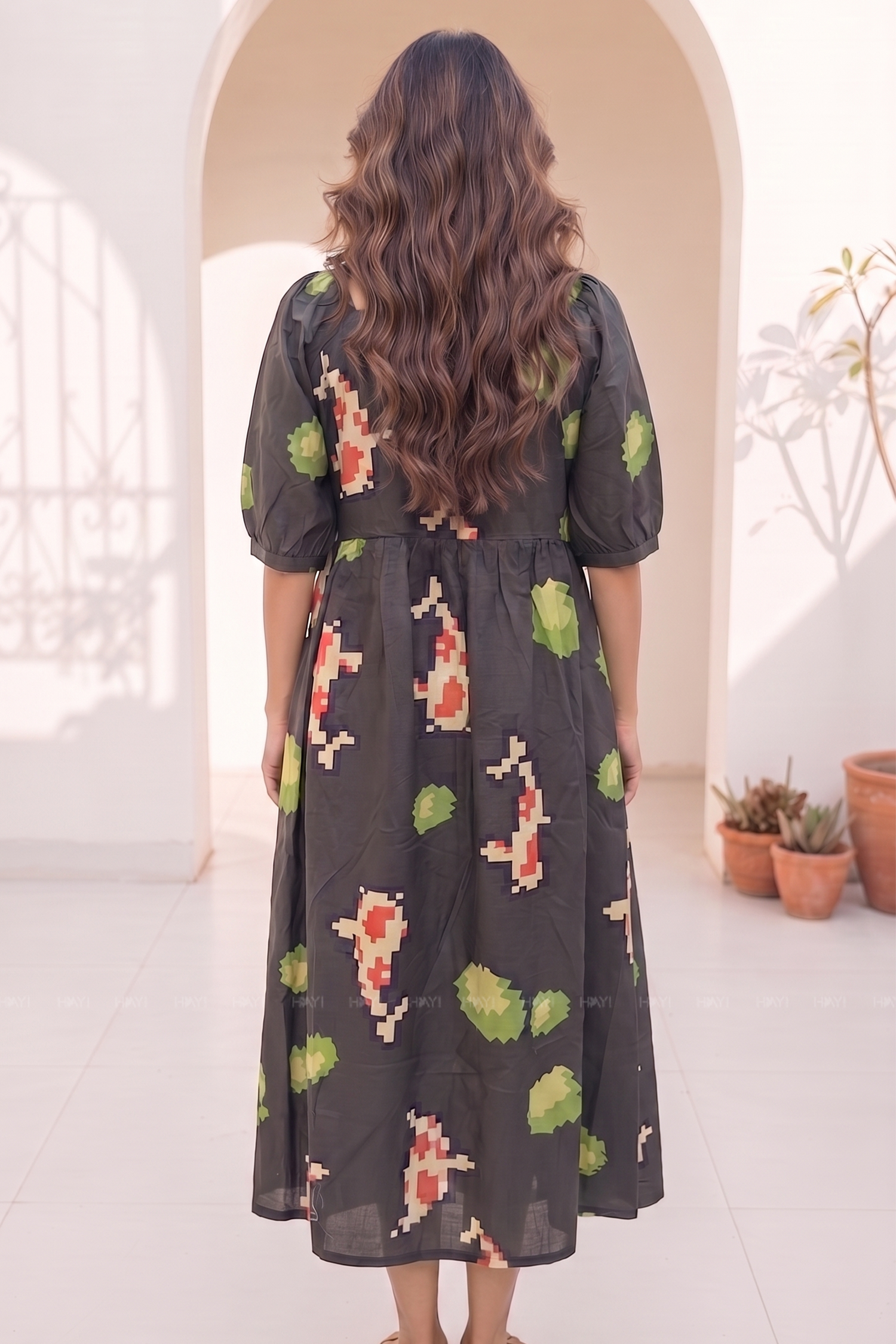Moonlit Koi Printed Umbrella Outfit