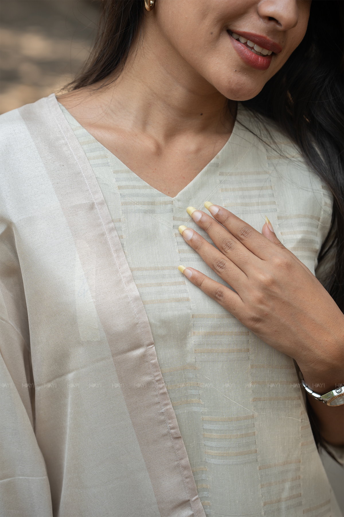 Rosvika Pearl Printed Tussar Checks Kurta Set with Dupatta