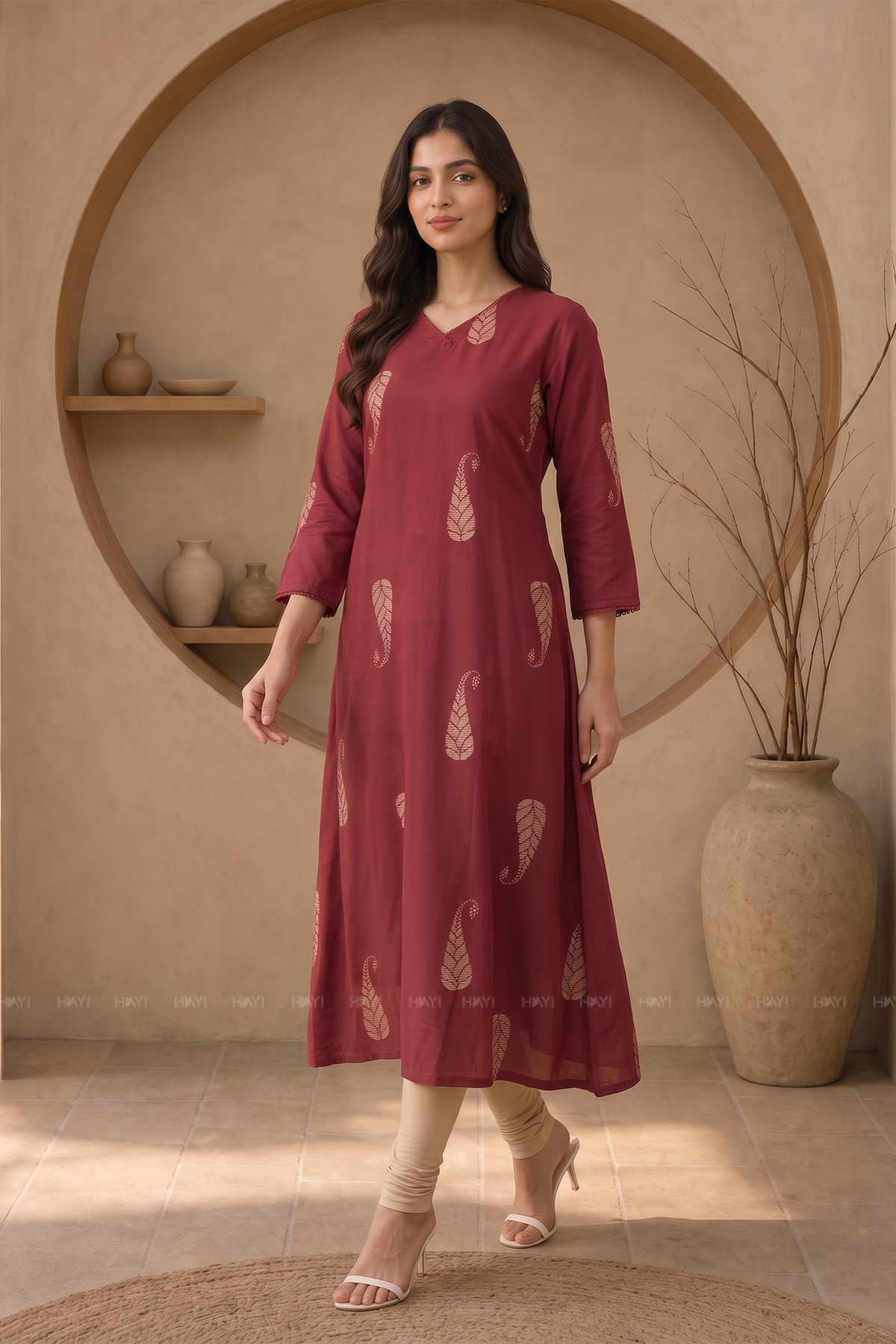 Paisley Grace Brown Printed A-Line Kurta