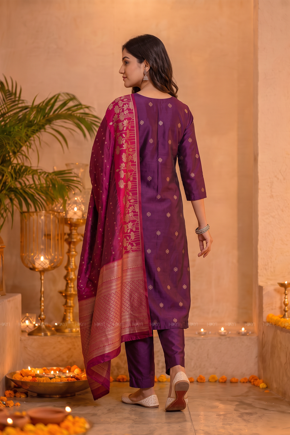 Blooming Amethyst Purple Silk Blend Jacquard Woven 3-Piece Kurta Set