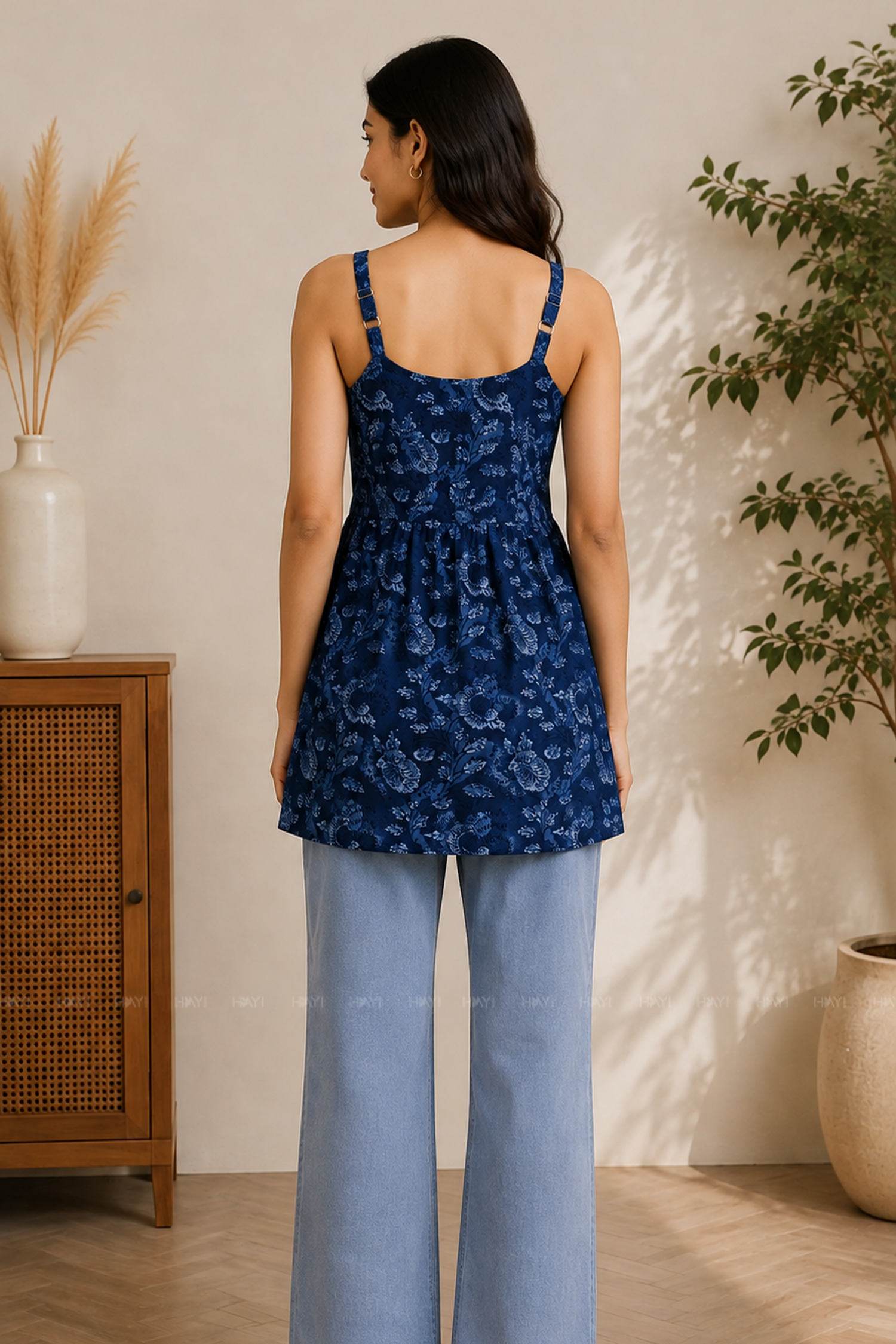 Blue Dynasty Printed Short Kurta