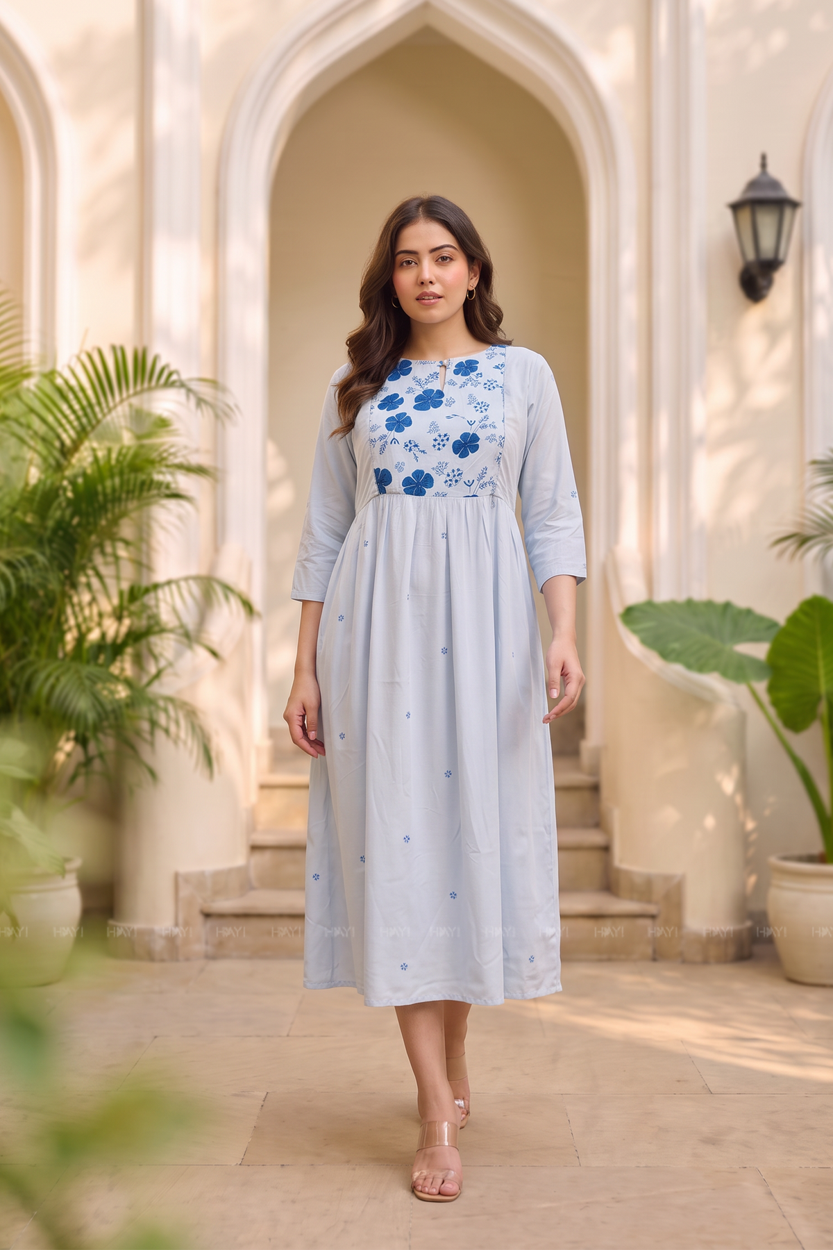 Bluebell Bloom Blue Floral Printed Maternity Maxi Dress