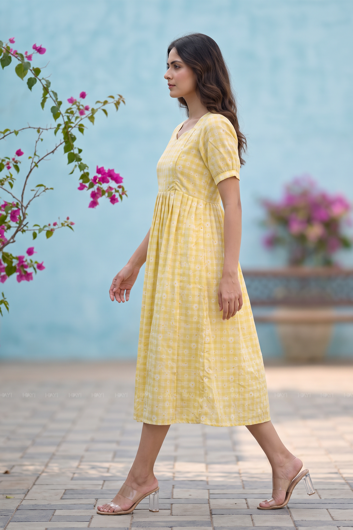 Daisy Gingham Yellow Printed Maternity Maxi Dress
