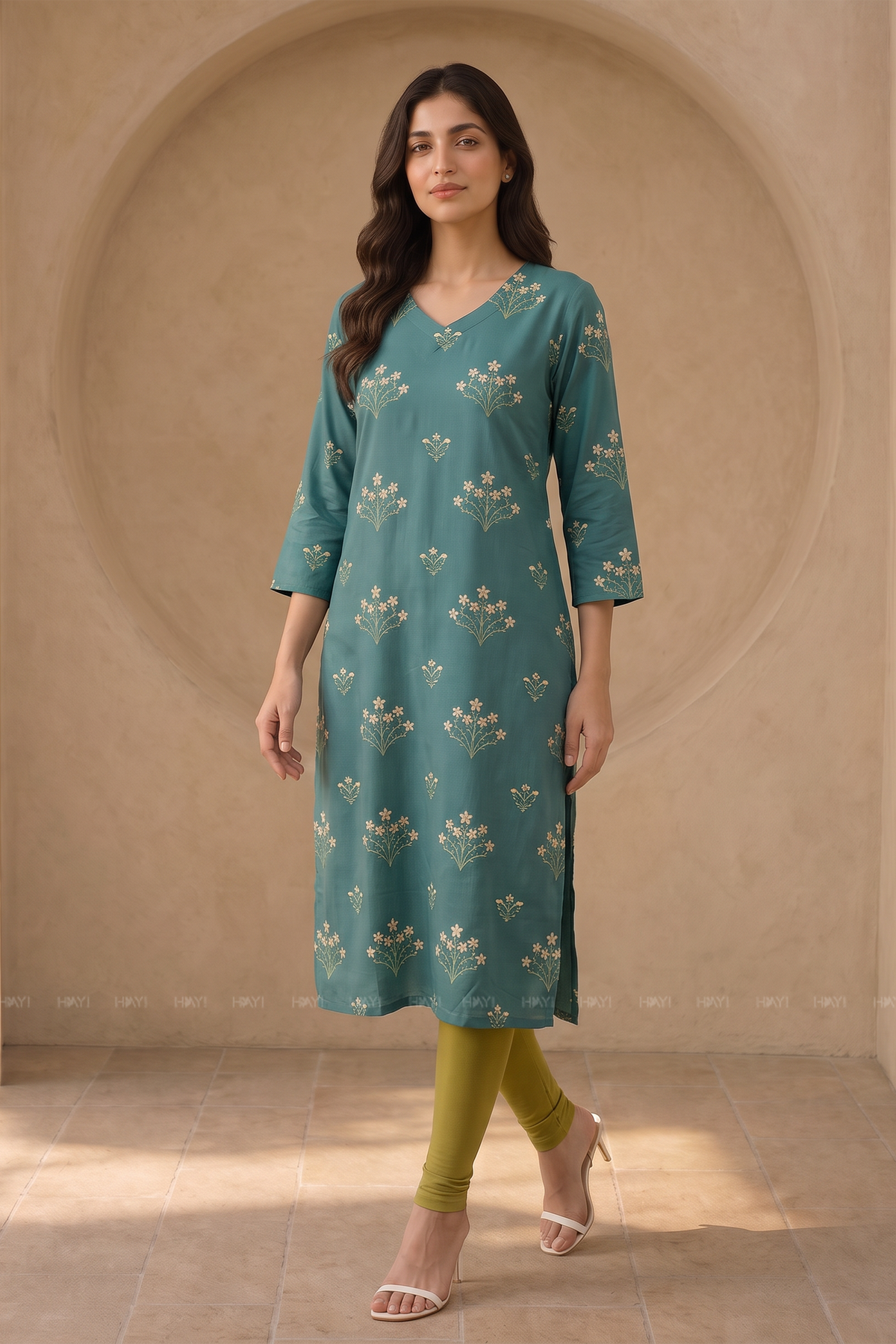 Floral Sage Floral Printed Straight Kurta
