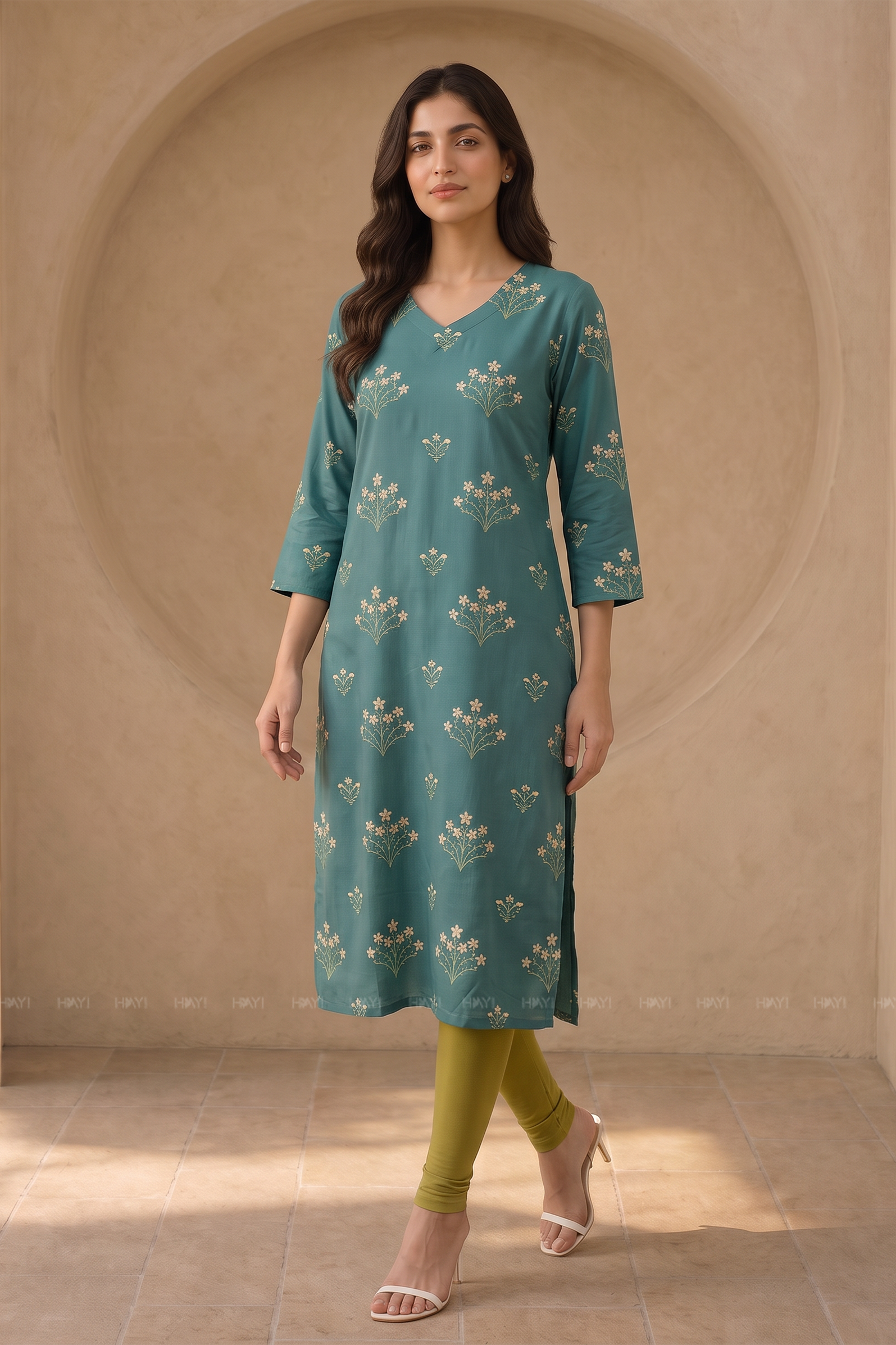 Floral Sage Floral Printed Straight Kurta