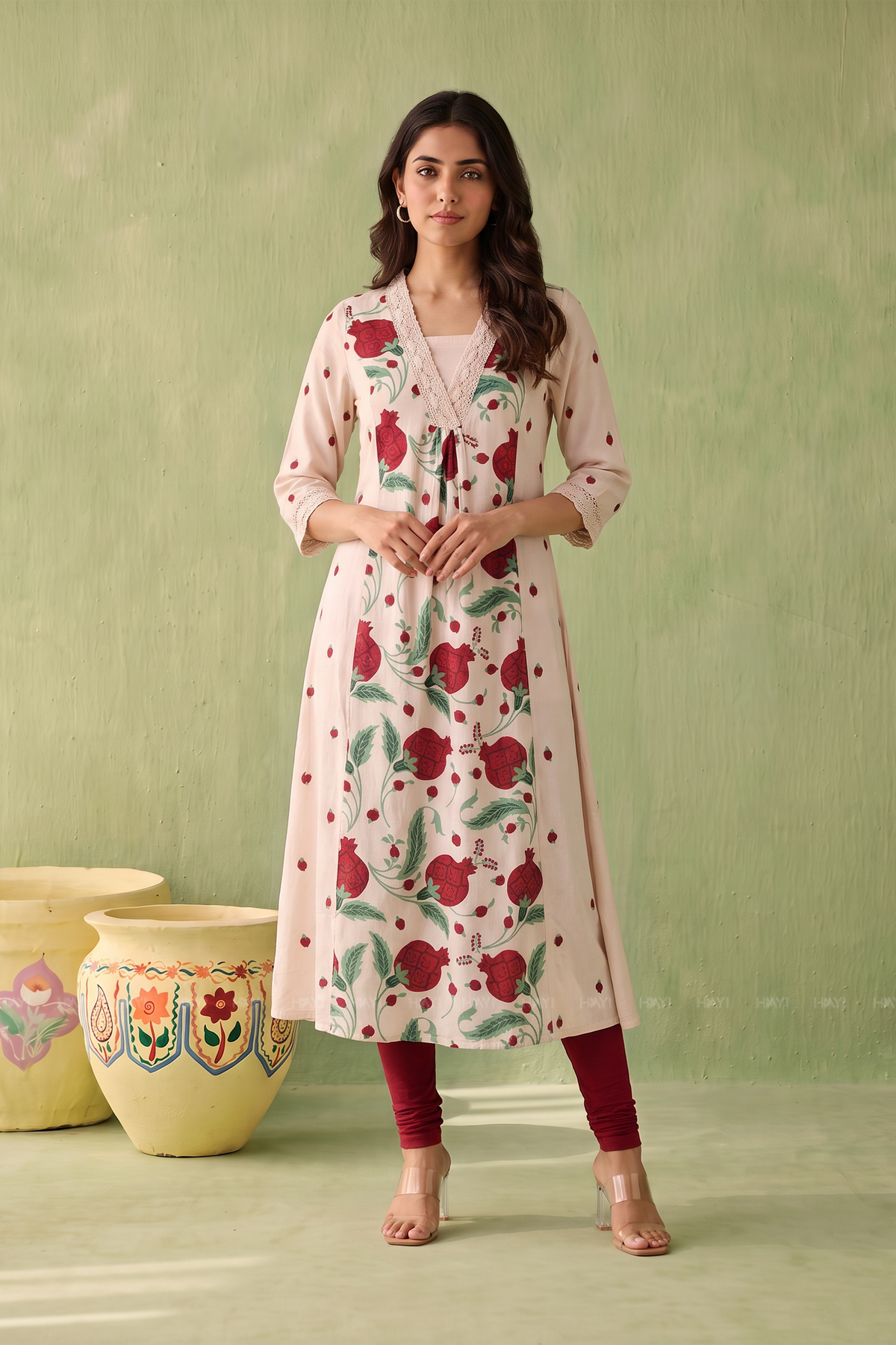 Floral Harmony Peach Viscose Printed A-Line Kurta