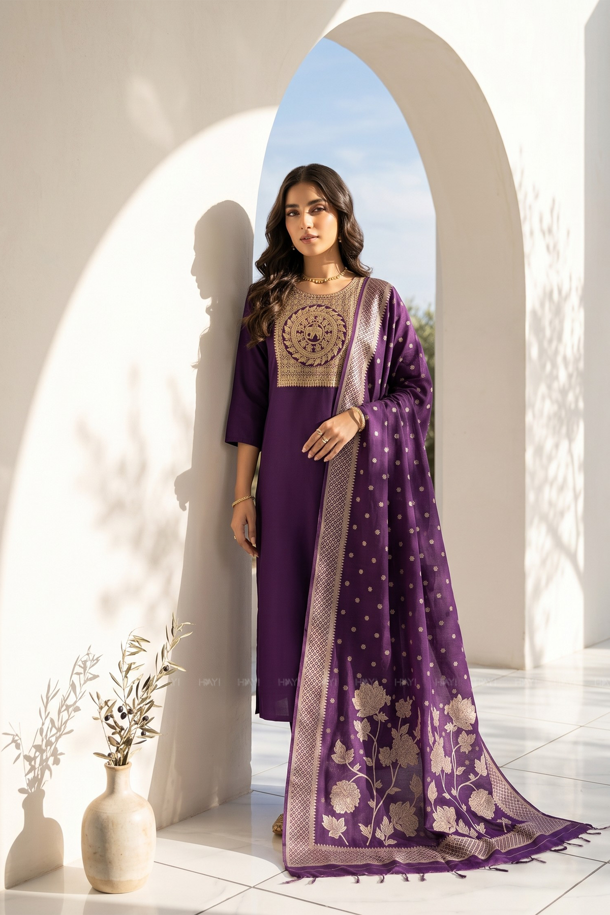 Amethyst Bloom Violet Silk Blend 3-Piece Kurta Set