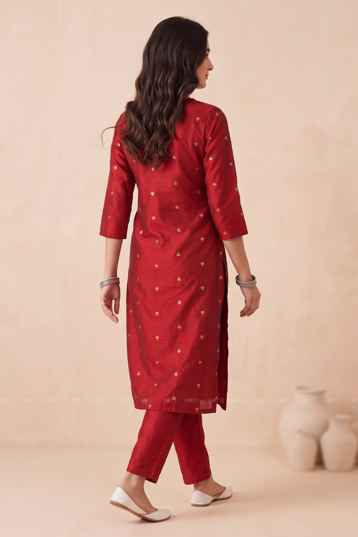 Amara Muse Red Silk Blend 3-Piece Handloom Woven Kurta Set