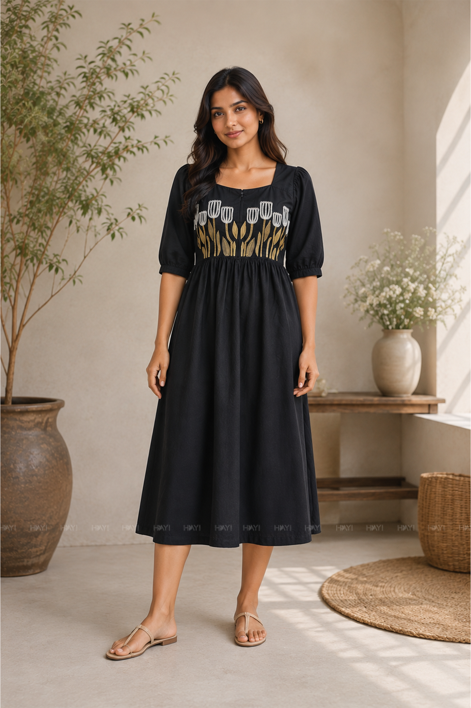 Tulip Poppy Floral Embroidary Maternity and Feeding Dress
