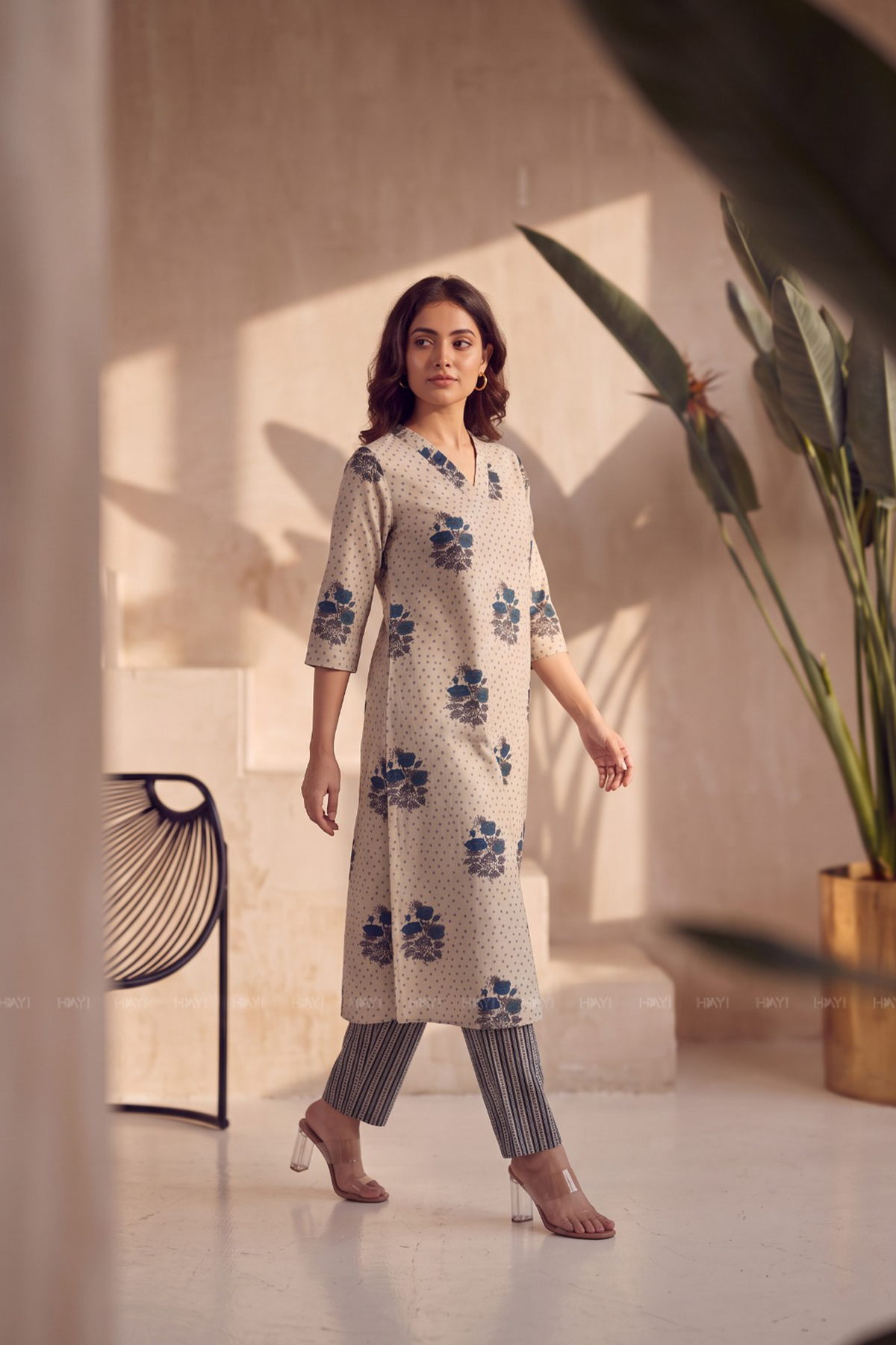 Cobalt Blossom White and Blue Silk Blend Printed Co-ord Set