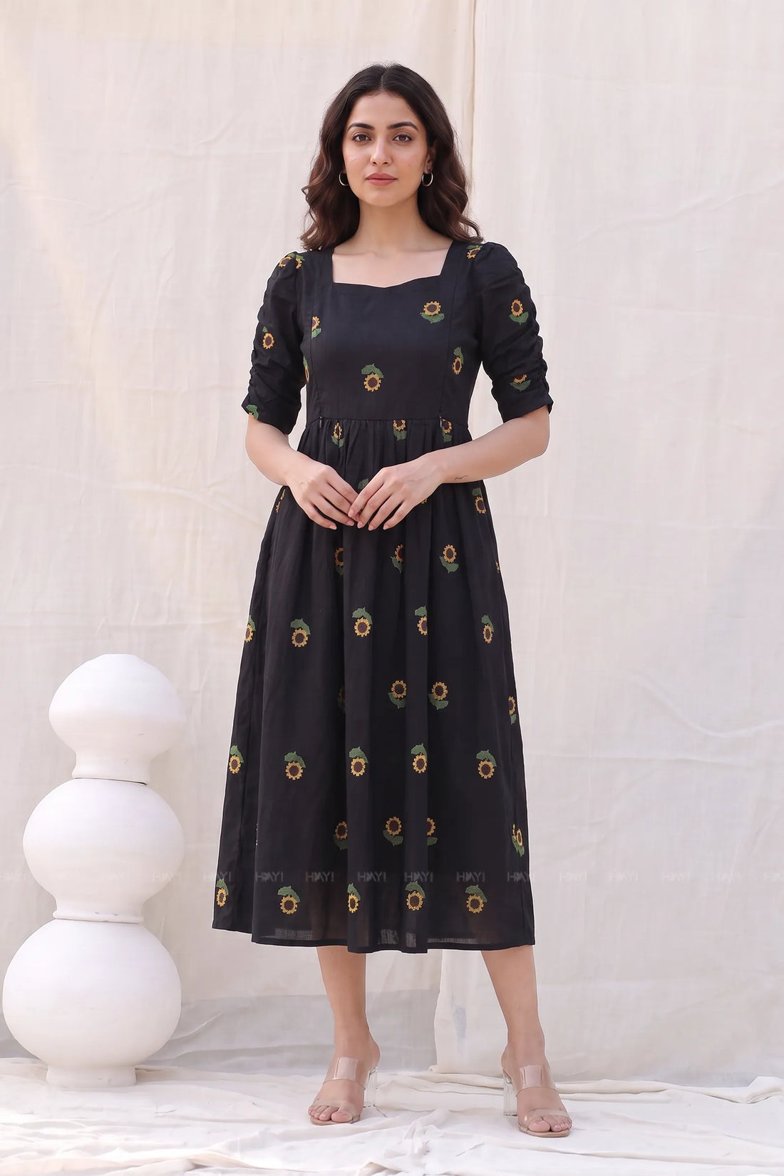 Daisy Dot Black Printed Maternity Maxi Dress with Side Zips