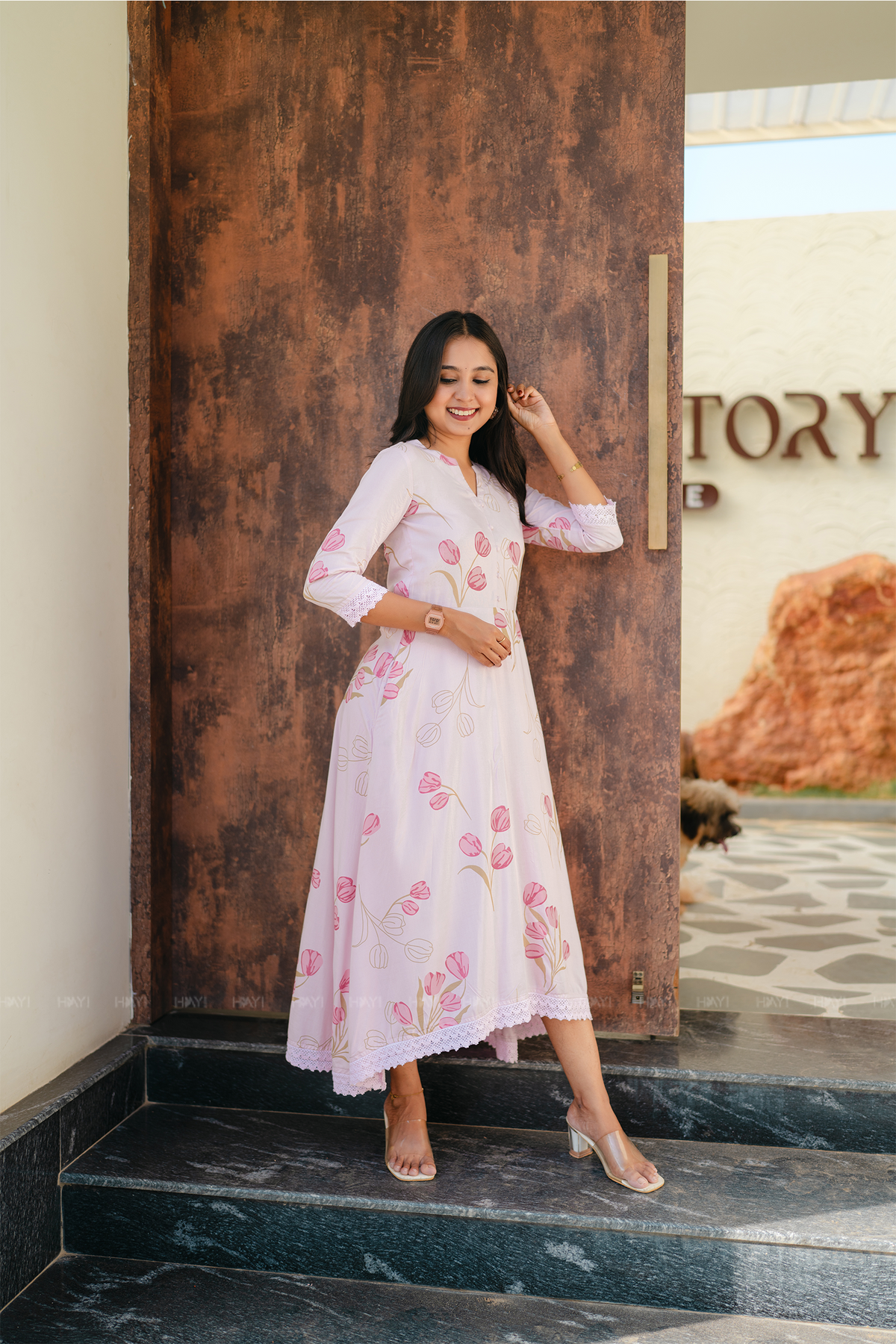 Rosey Tale Printed Pink Umbrella Outfit