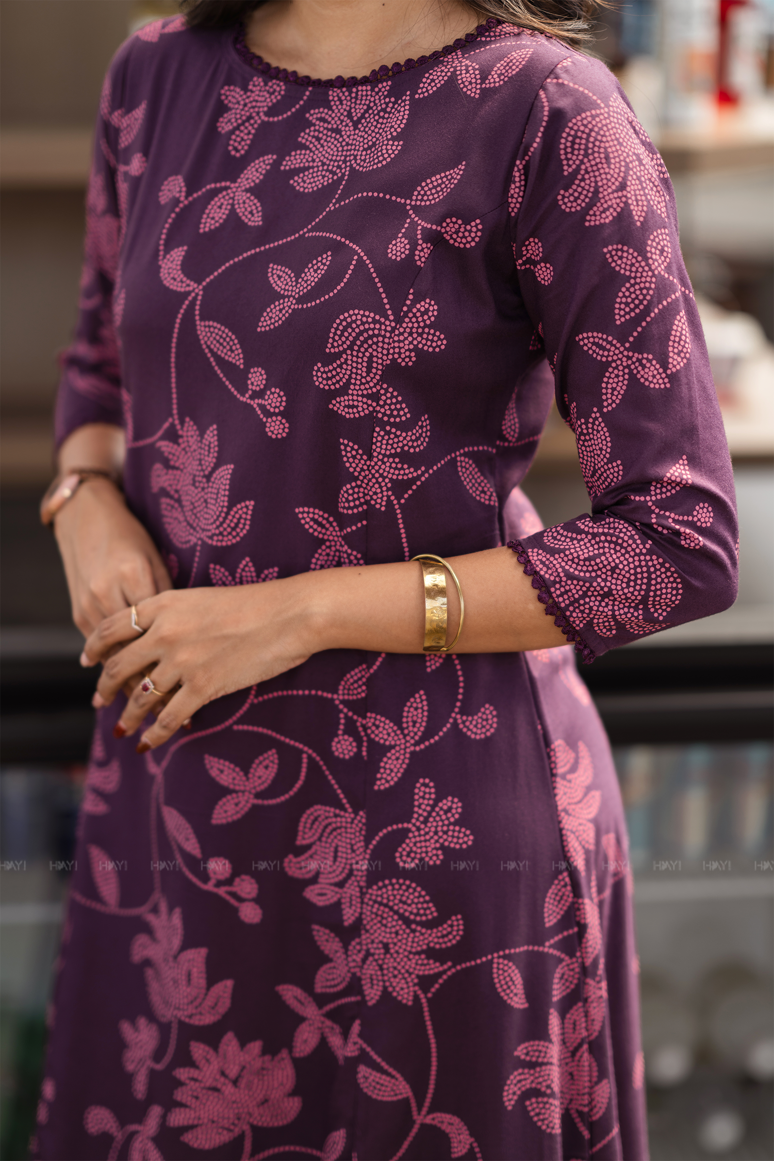 Mystic Dot Petal Purple Viscose Printed A-Line Dress