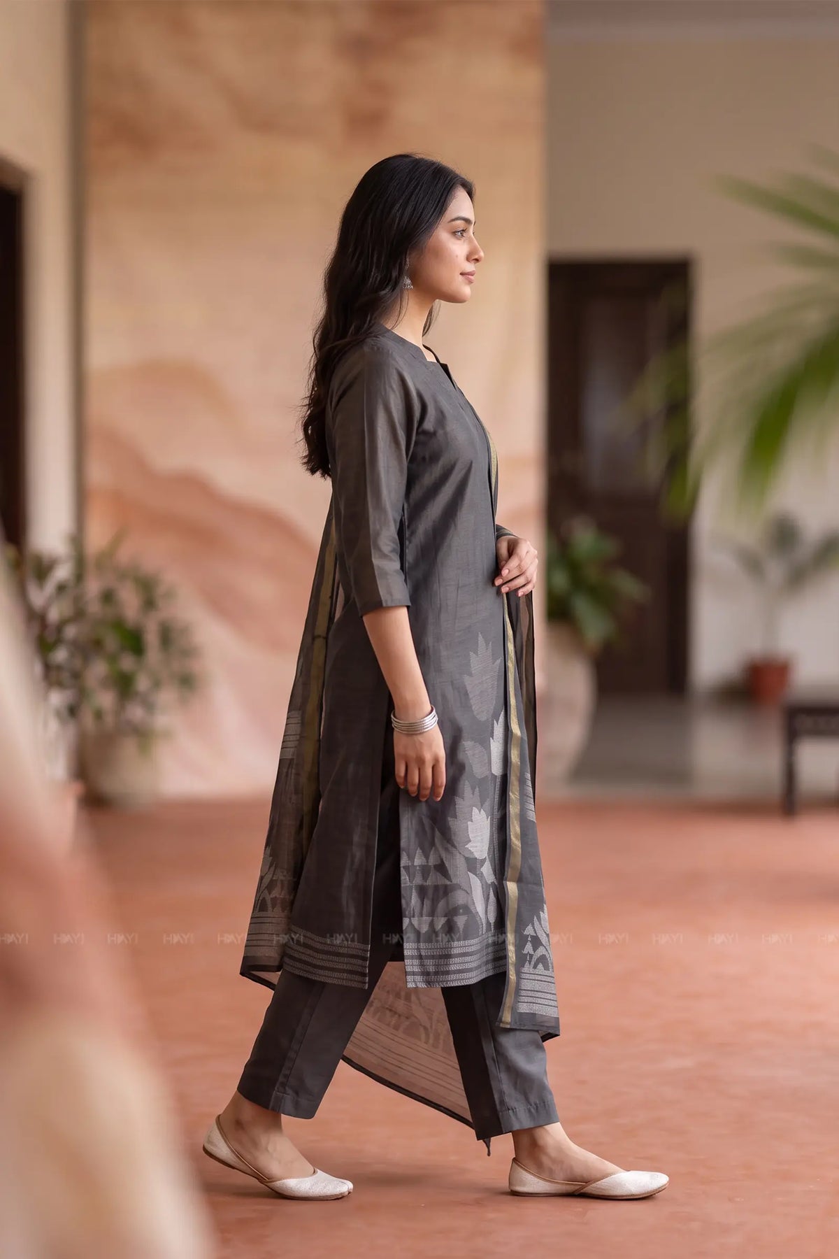 Celestial Drift  Black Silk Blend 3-Piece Kurta Set with Dupatta
