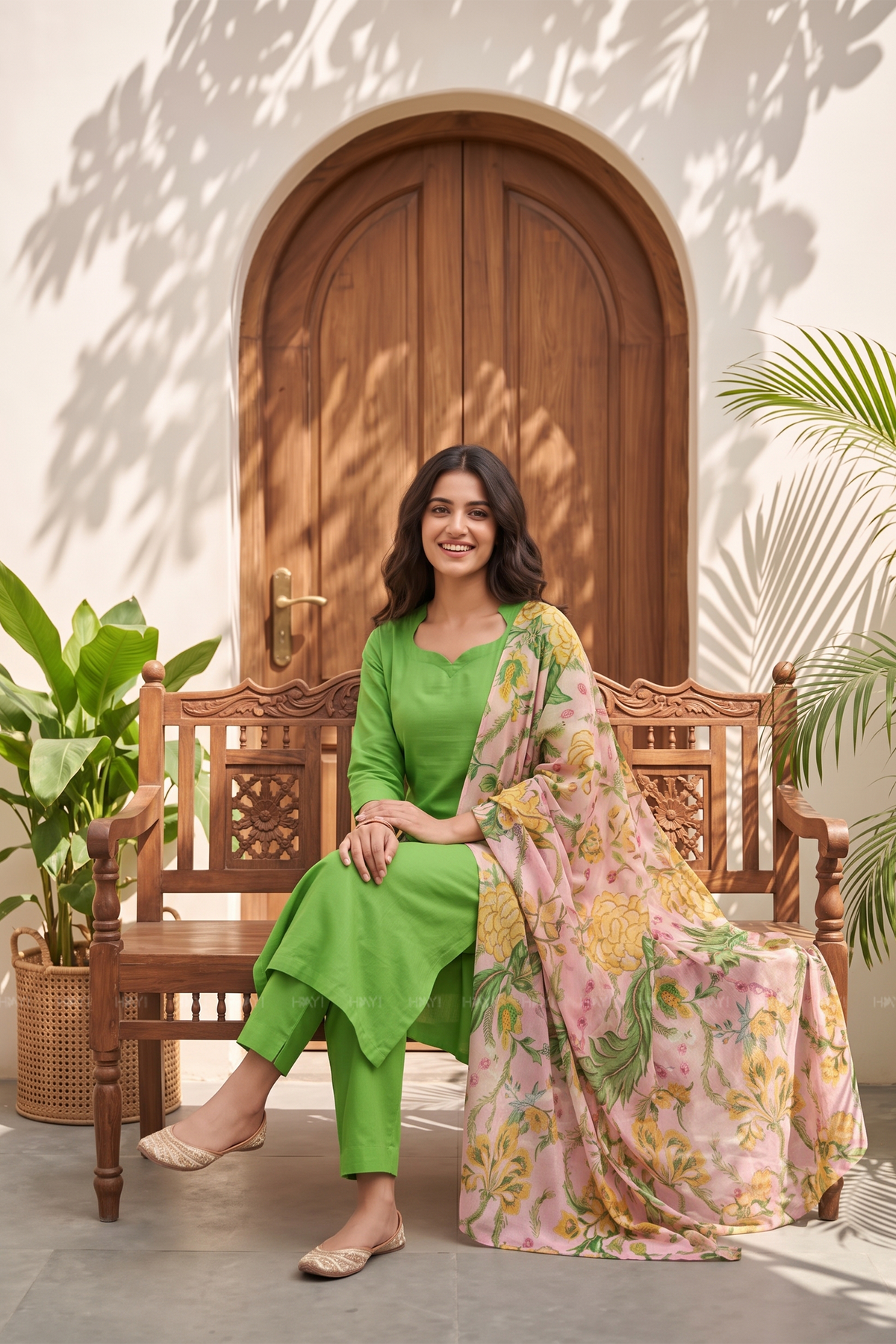 Floral Charmist Solid  2 Piece Raw silk blend Kurta with Printed  Dupatta