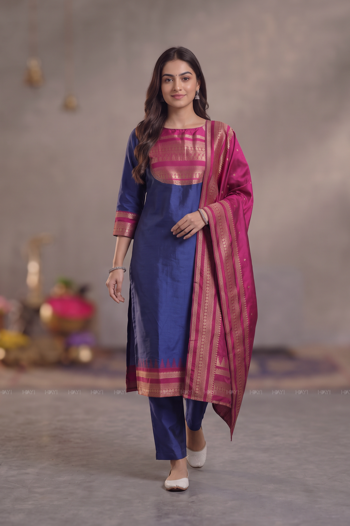Sapphire Poetry Blue Silk Blend Woven 3-Piece Kurta Set