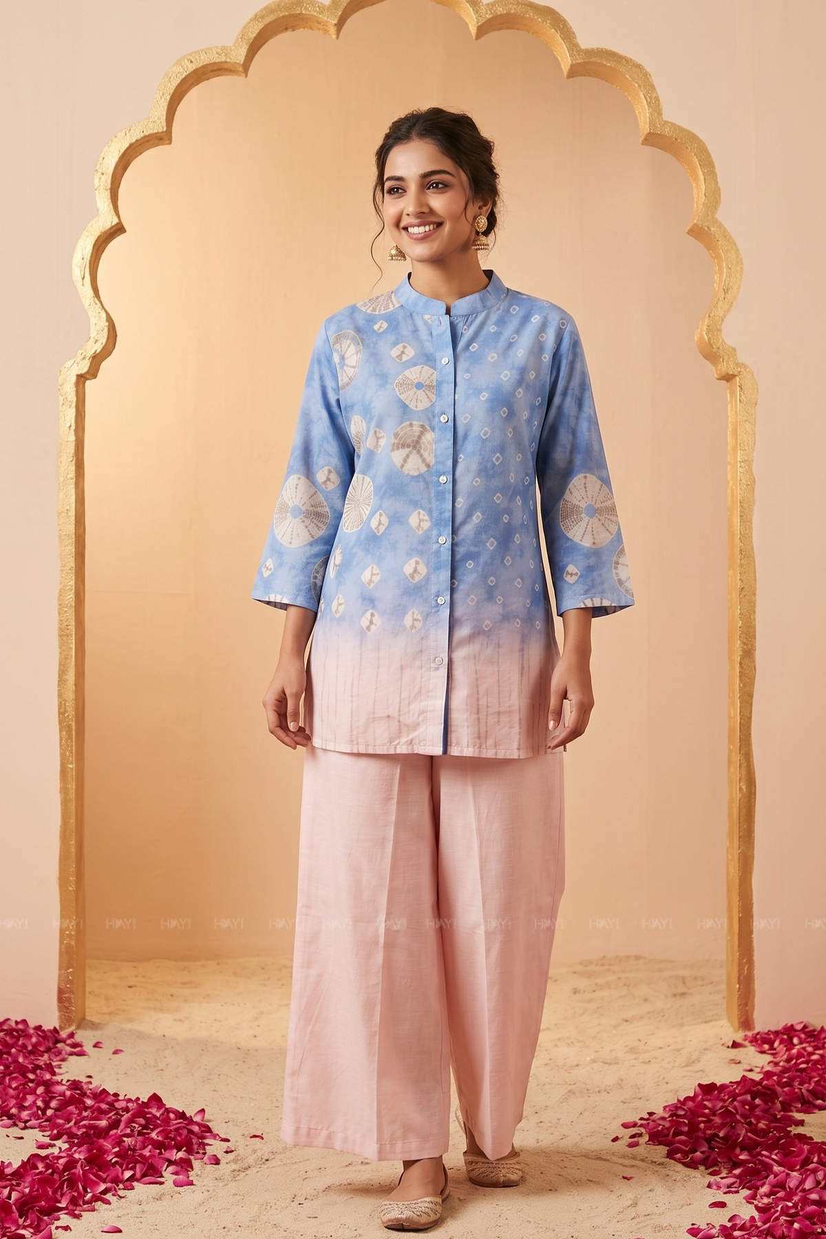 Veya Muse Blue Cotton Blend Printed Co-ords Set