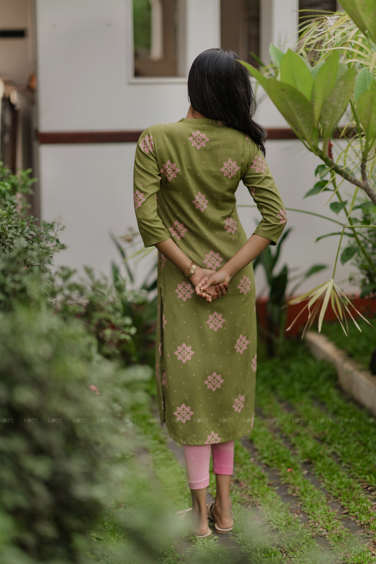 Olive Stardust Green Viscose Printed Comfortable Basic Kurta