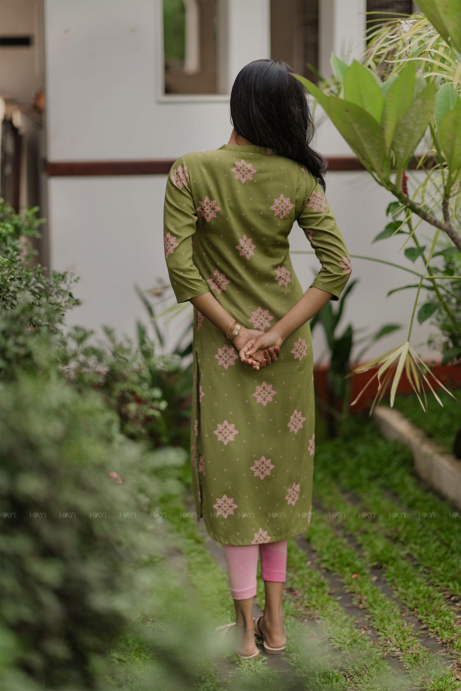 Olive Stardust Green Viscose Printed Comfortable Basic Kurta
