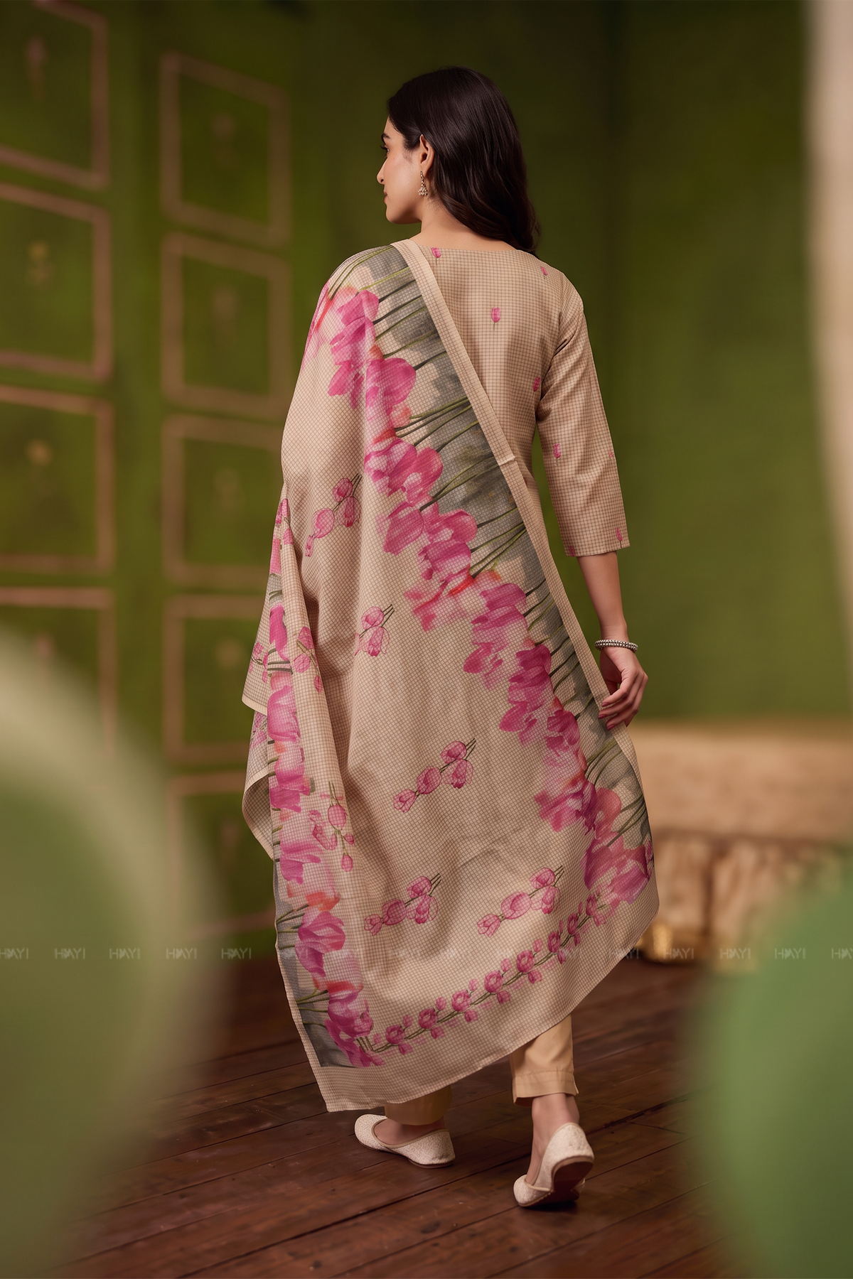 Blush Elegance Beige Silk Blend Printed 3-Piece Kurta Set