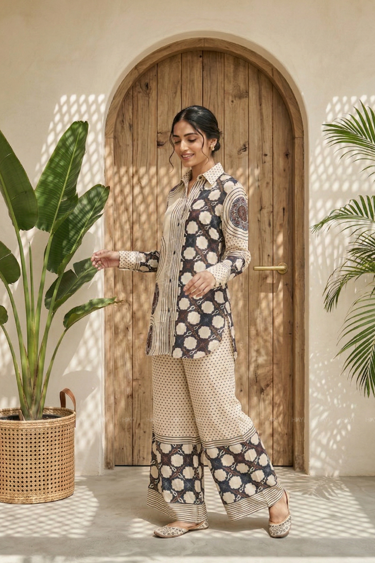 Desert Rhythm Beige Printed Cotton Co-ords Set