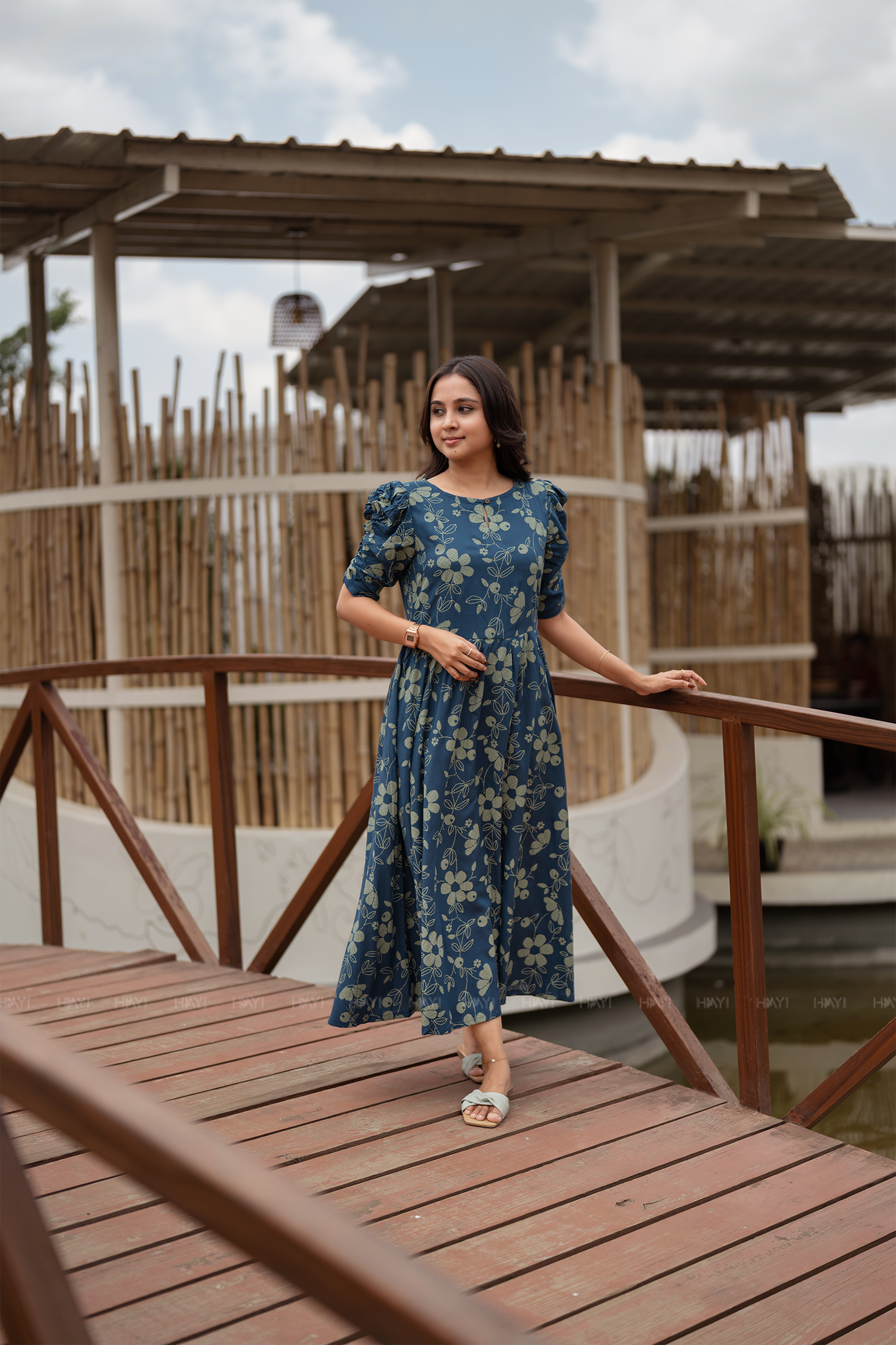 Sage Meadow Floral Printed Umbrella Outfit