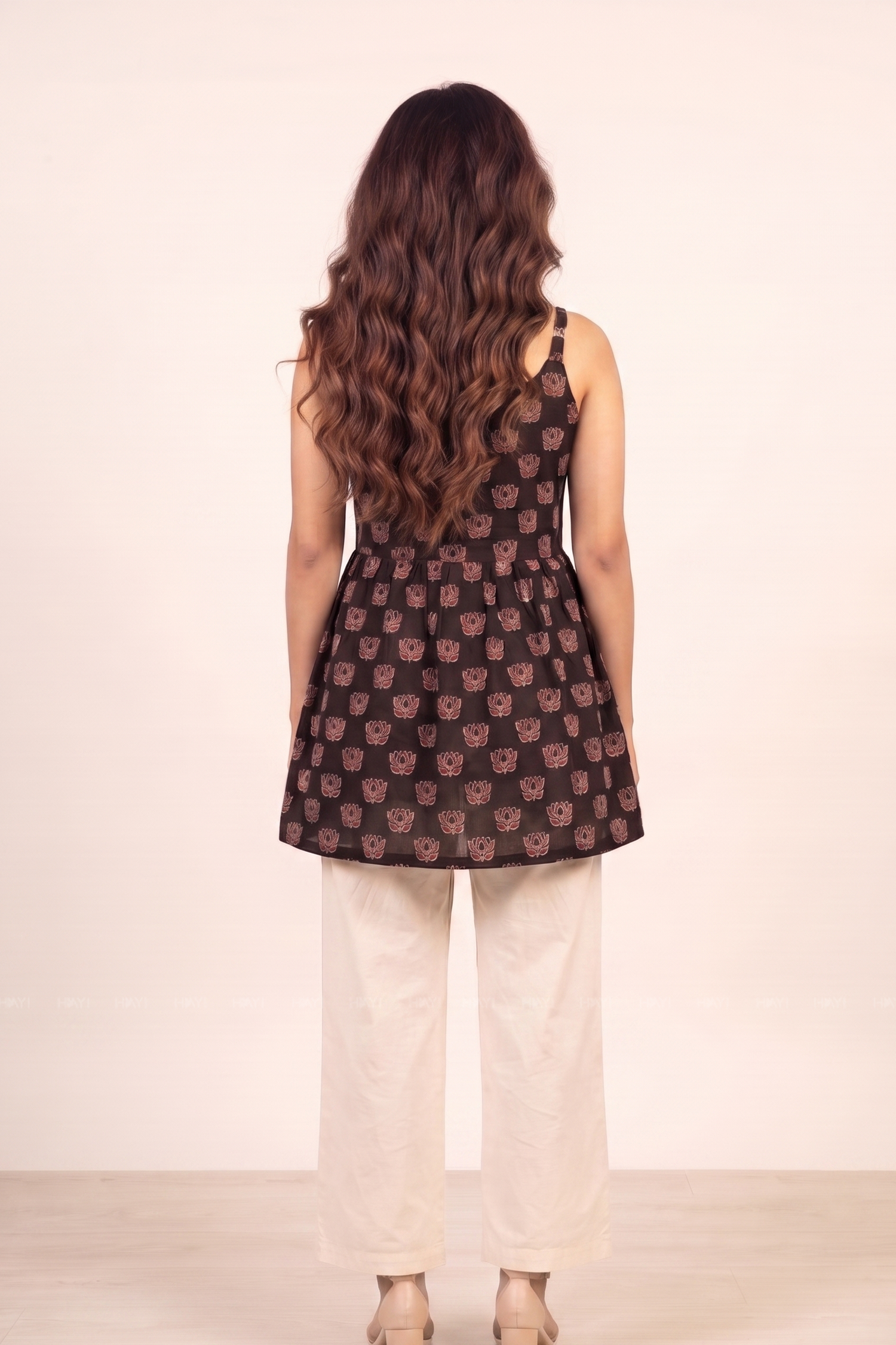 Burnt Coral Printed Short Kurta